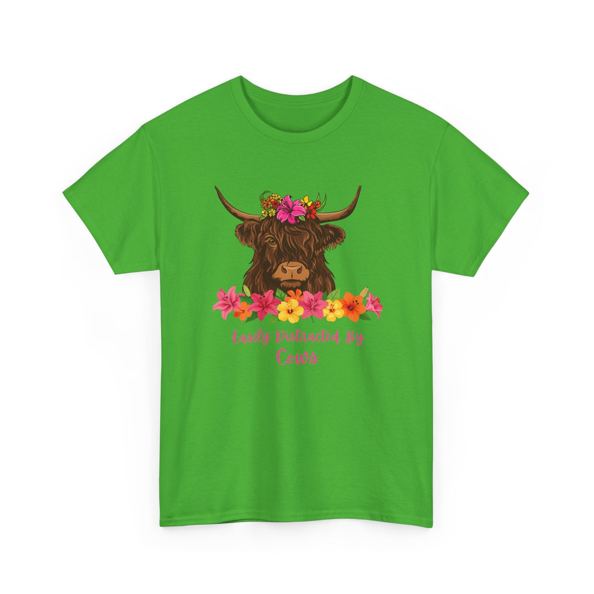 Cow Mom Floral Tee — 'Easily Distracted By Cows' Highland Cow Graphic Shirt