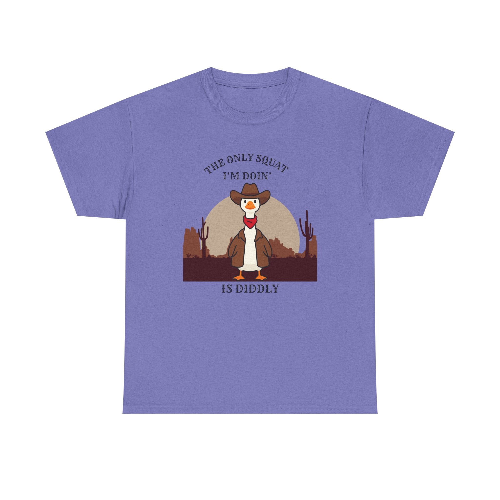 Cowboy Duck Graphic Tee — "The Only Squat I'm Doin' Is Diddly" Cute Western Animal T-Shirt