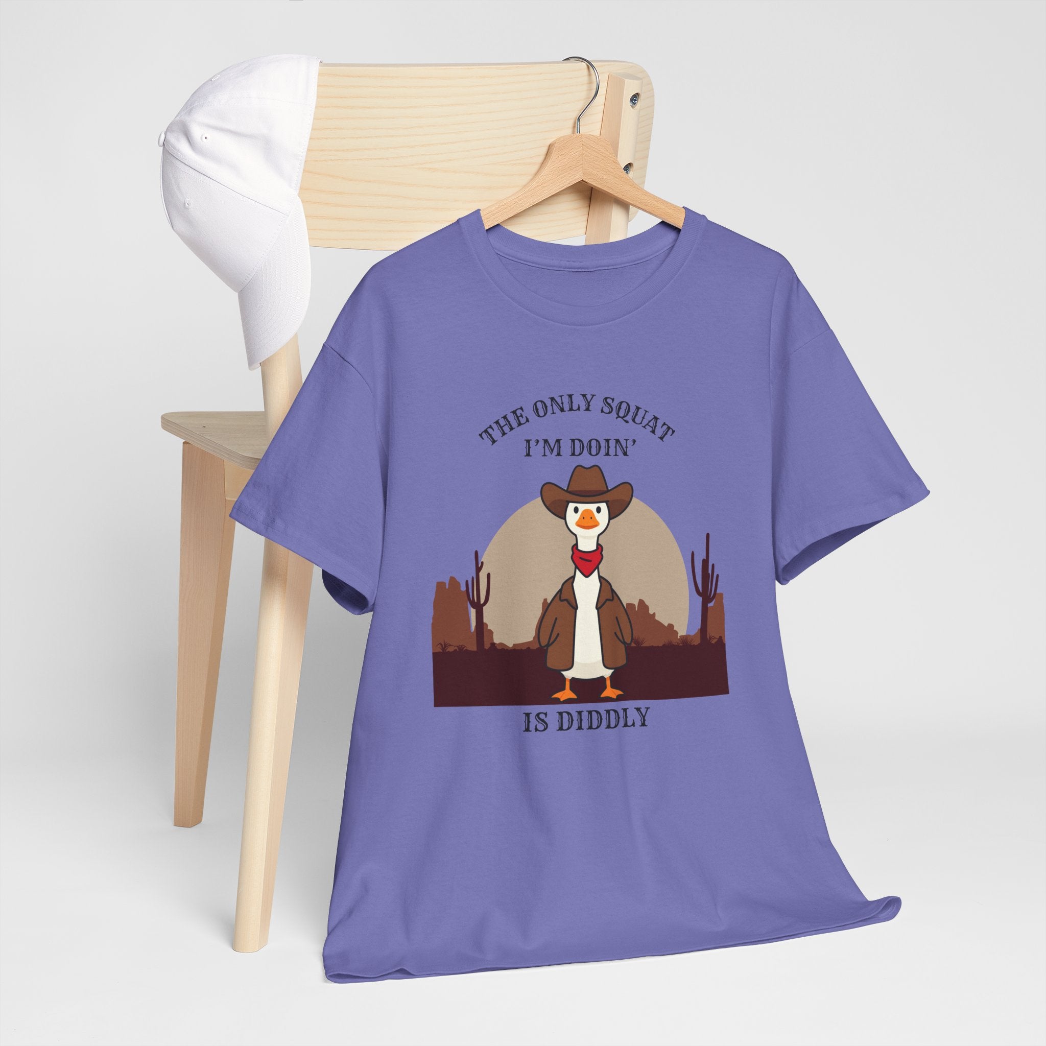 Cowboy Duck Graphic Tee — "The Only Squat I'm Doin' Is Diddly" Cute Western Animal T-Shirt