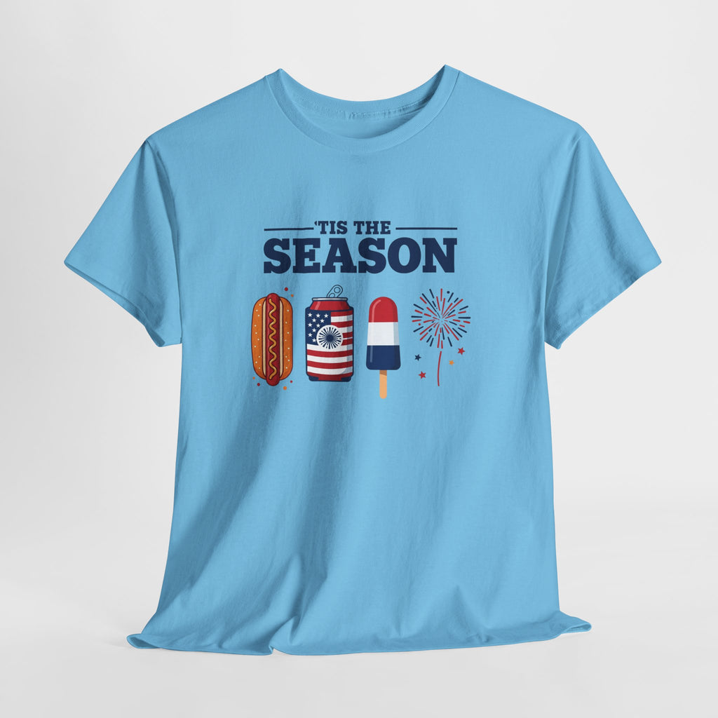 Fourth of July Tee — "'Tis the Season" Patriotic Hot Dog, Popsicle & Fireworks T-Shirt