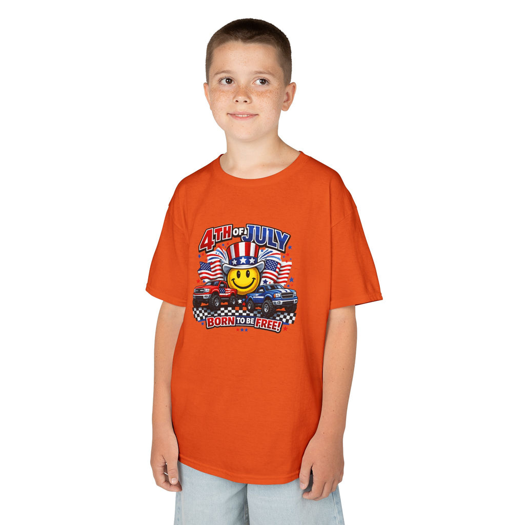 Kids Tee — 4th of July 'Born to Be Free' Smiley Flag Design