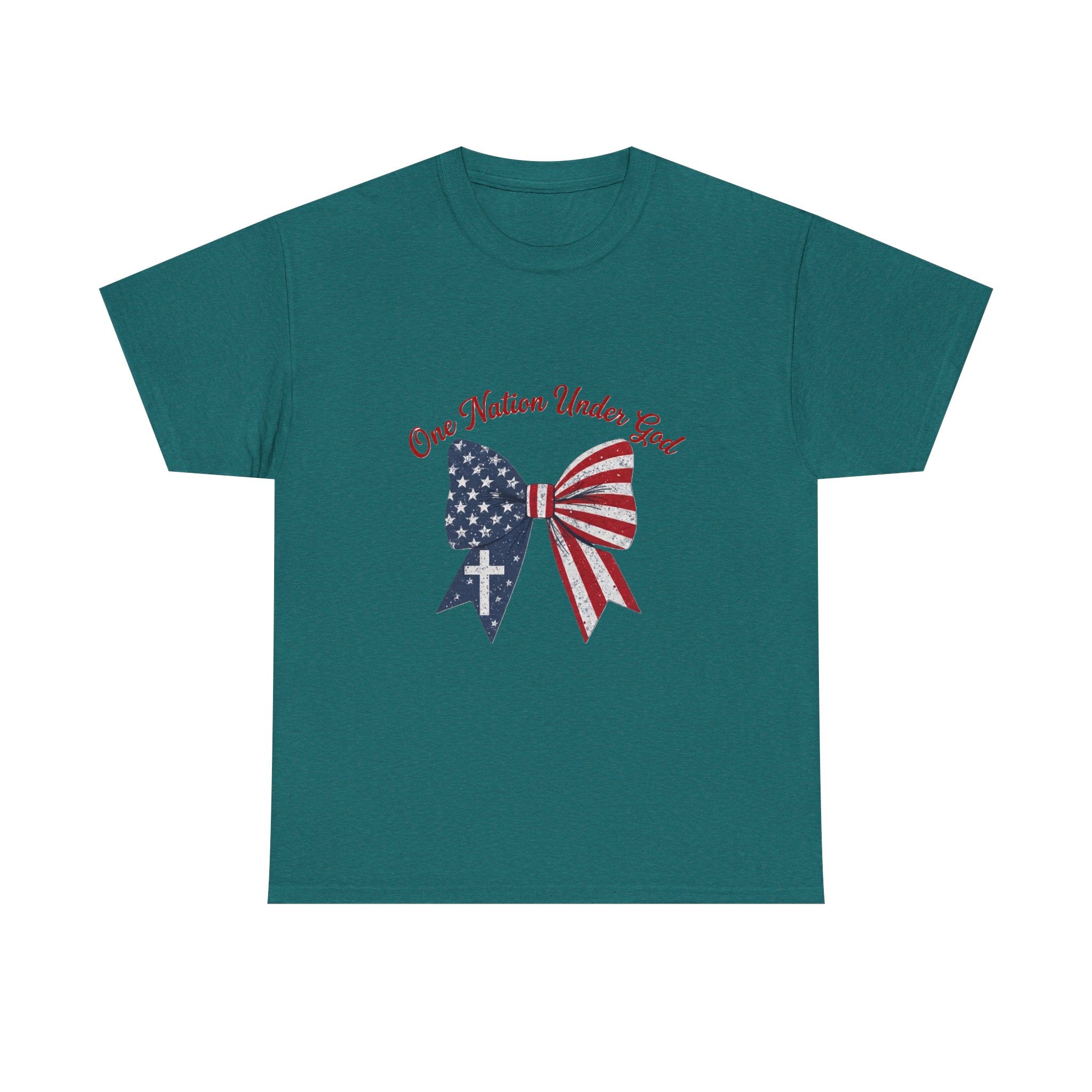 Patriotic Bow Tee — "One Nation Under God" American Flag Cross T-Shirt
