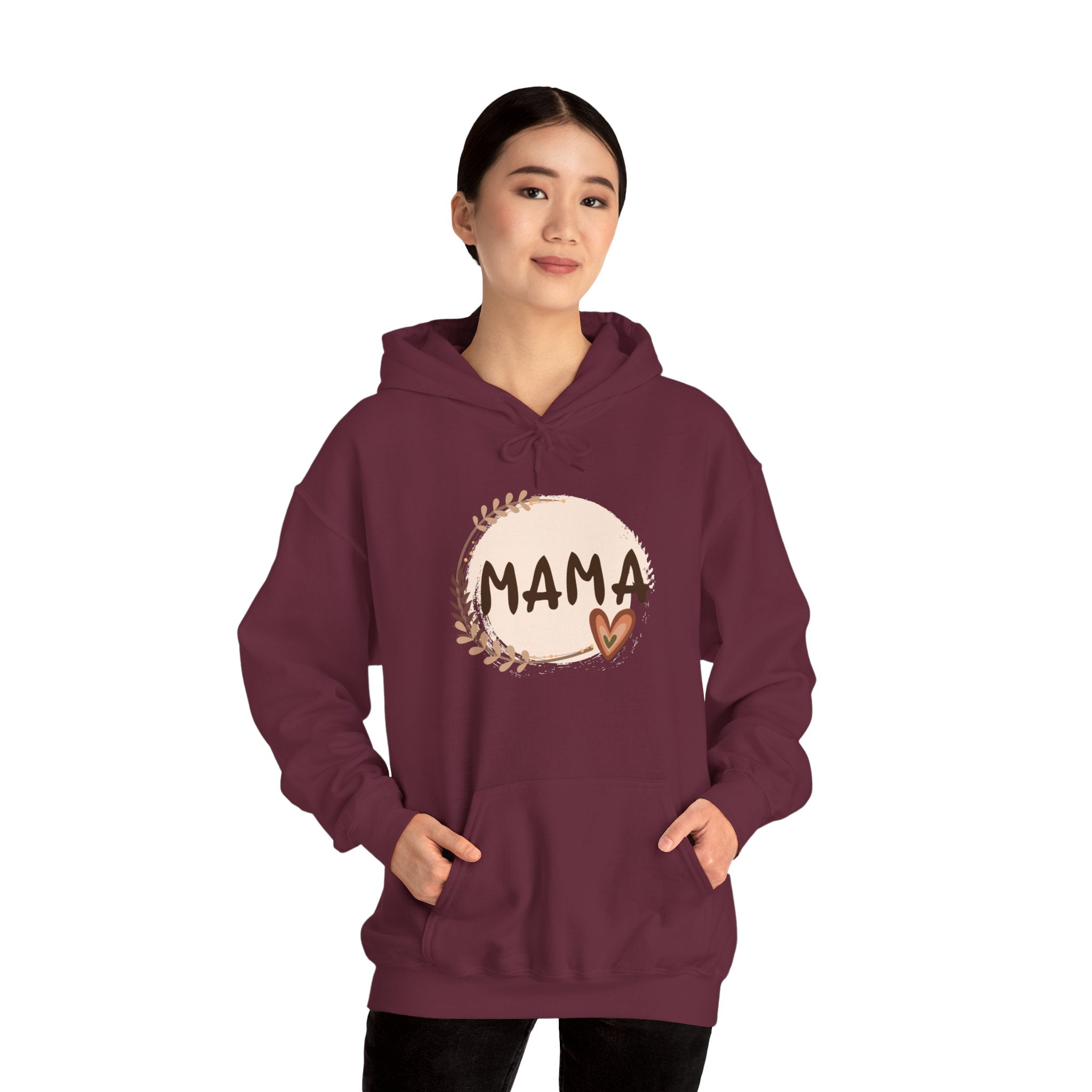 Mama Heart Hoodie — Soft Neutral Mom Sweatshirt, 'MAMA' Script with Heart & Wreath (Mother’s Day Gift)