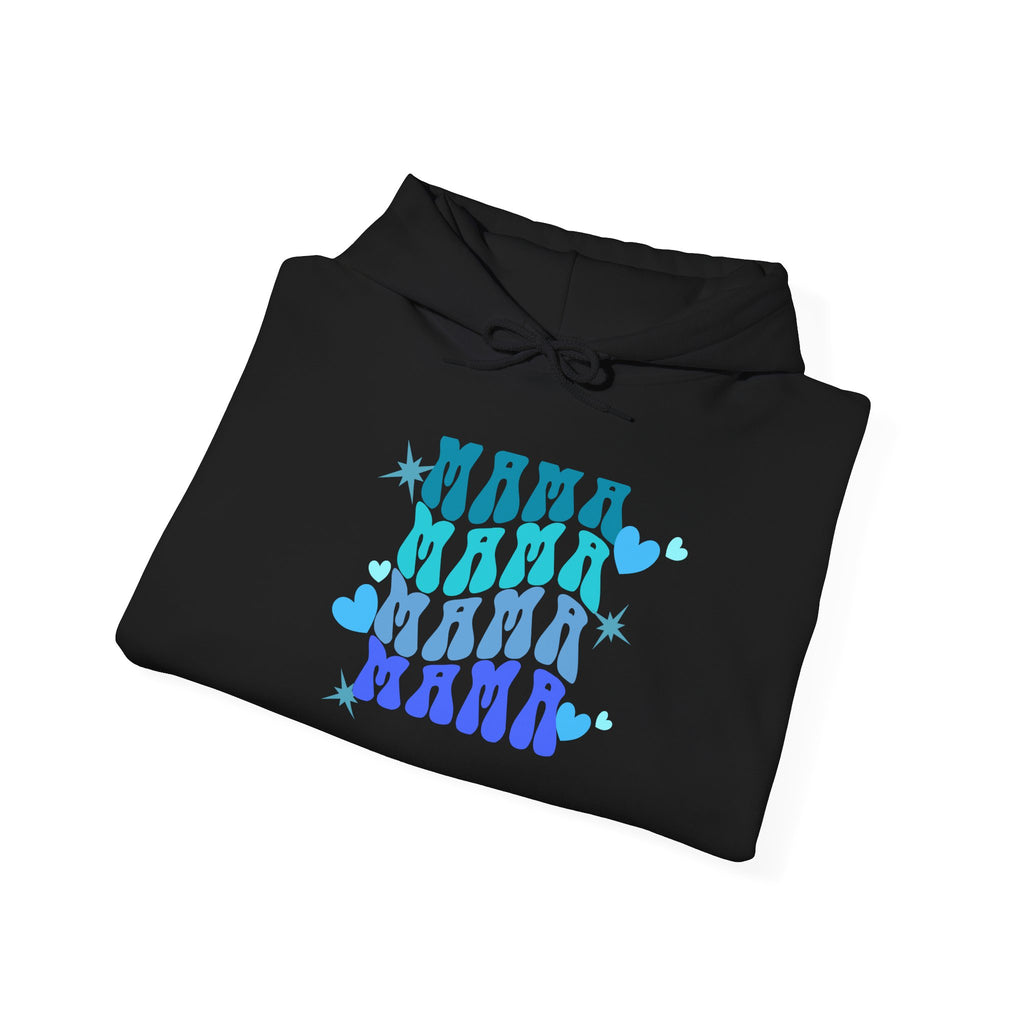 Mama Heart Crewneck Hoodie – Blue Gradient “MAMA” Graphic Sweatshirt