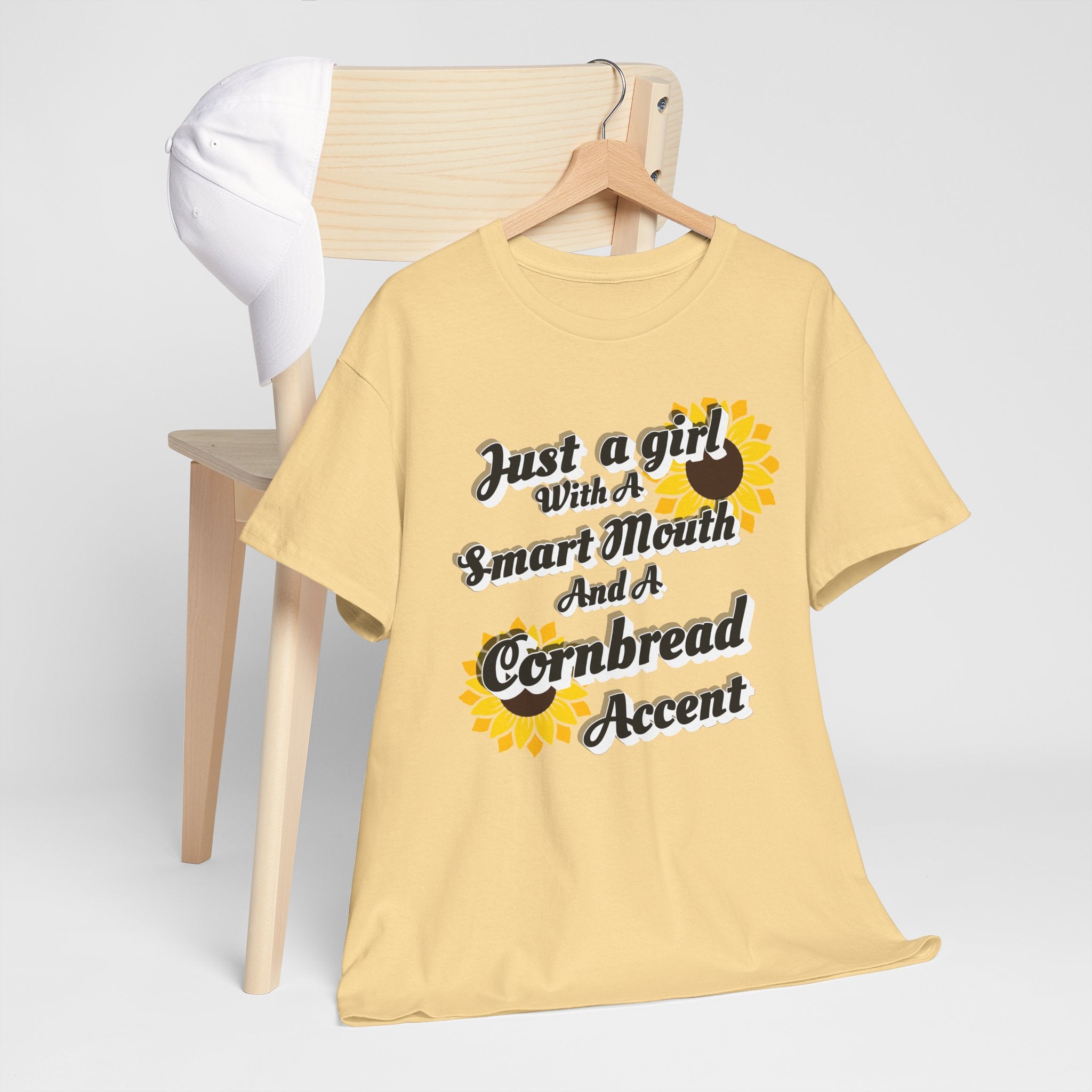 Cornbread Accent T-Shirt – "Just a Girl with a Smart Mouth and a Cornbread Accent" Sunflower Graphic