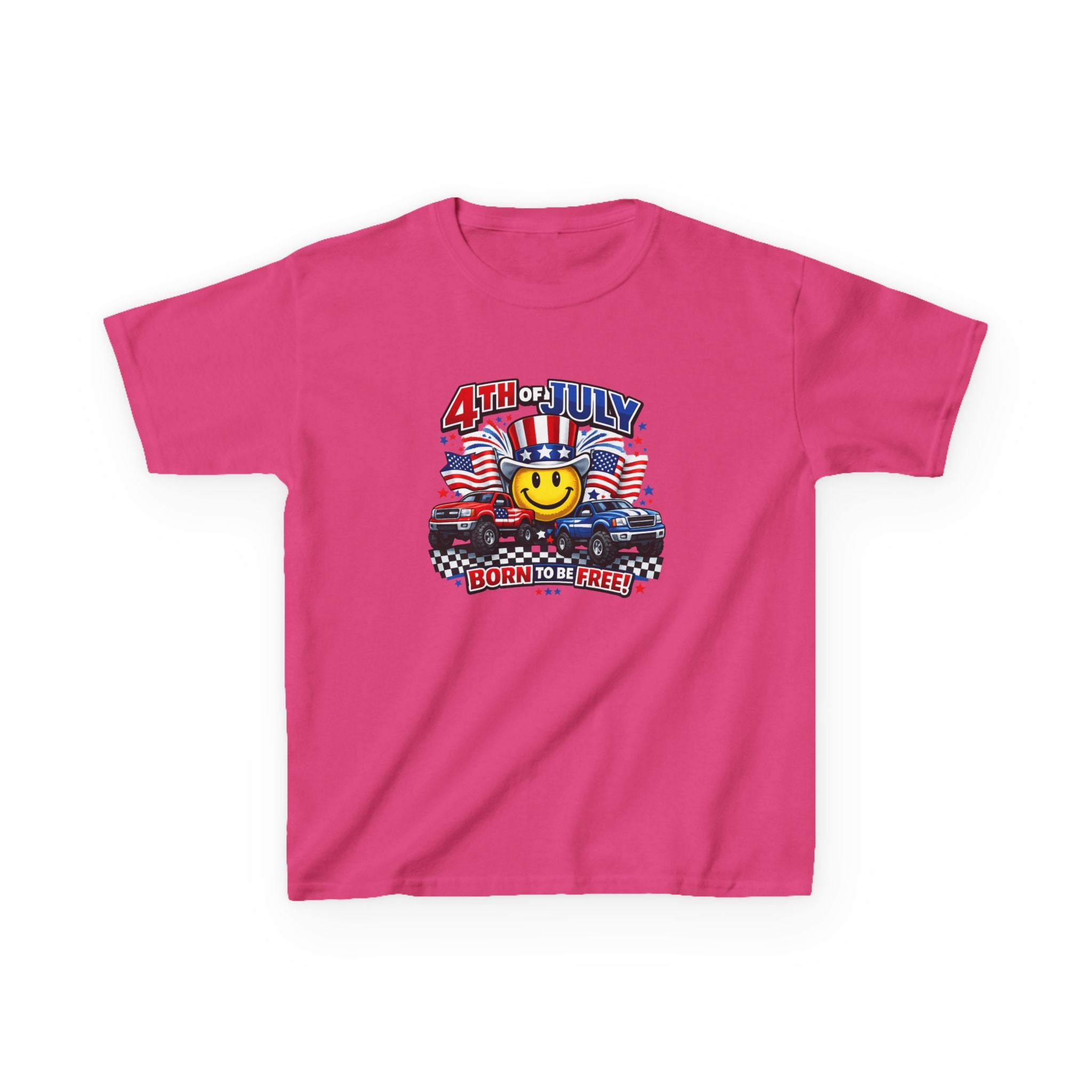 Kids Tee — 4th of July 'Born to Be Free' Smiley Flag Design