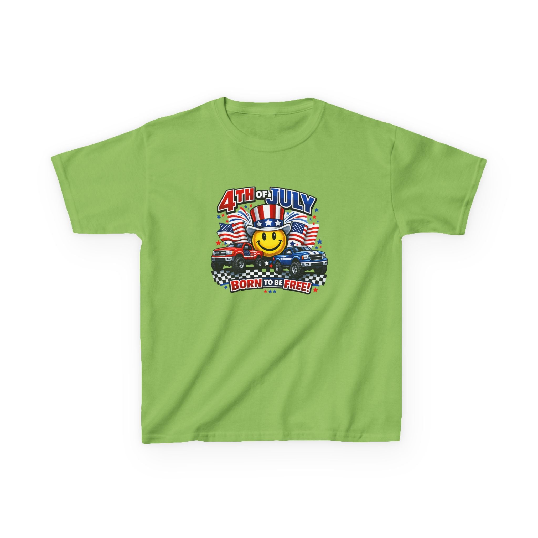 Kids Tee — 4th of July 'Born to Be Free' Smiley Flag Design