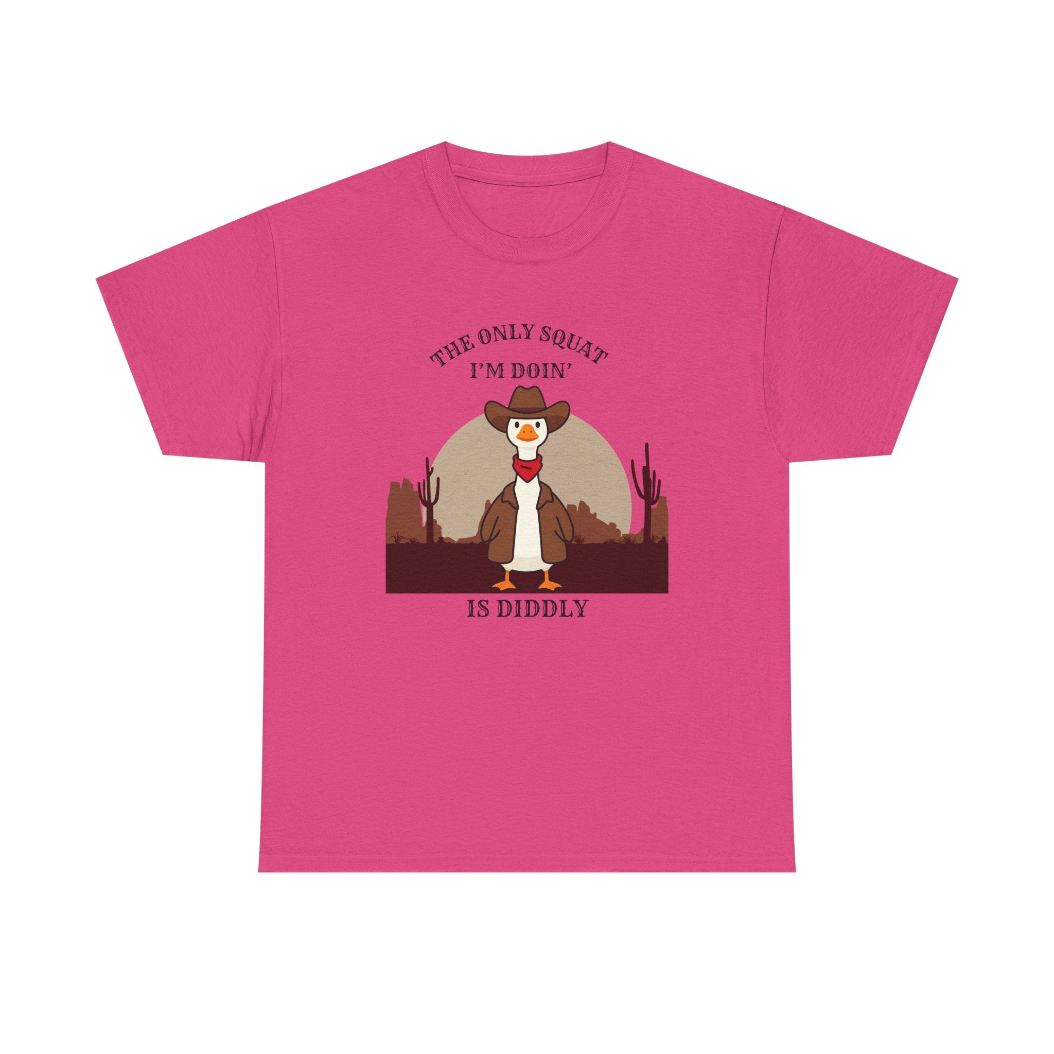 Cowboy Duck Graphic Tee — "The Only Squat I'm Doin' Is Diddly" Cute Western Animal T-Shirt