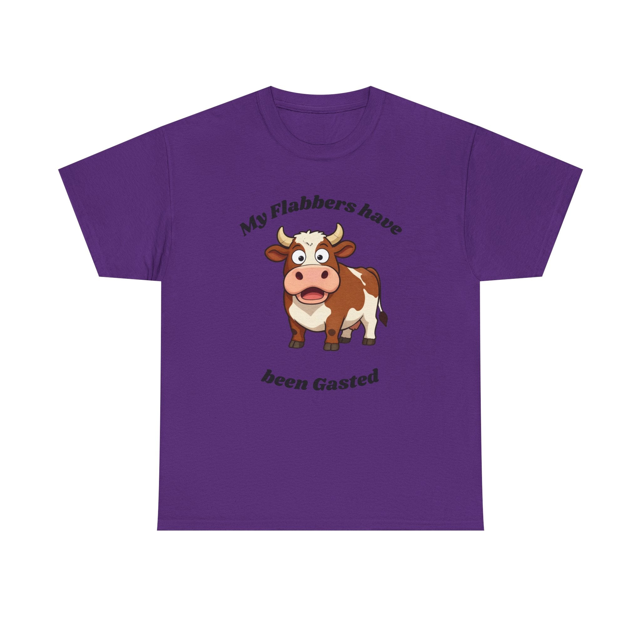 Cow Cartoon Tee — "My Flabbers Have Been Gasted" Funny Farm Animal Shirt