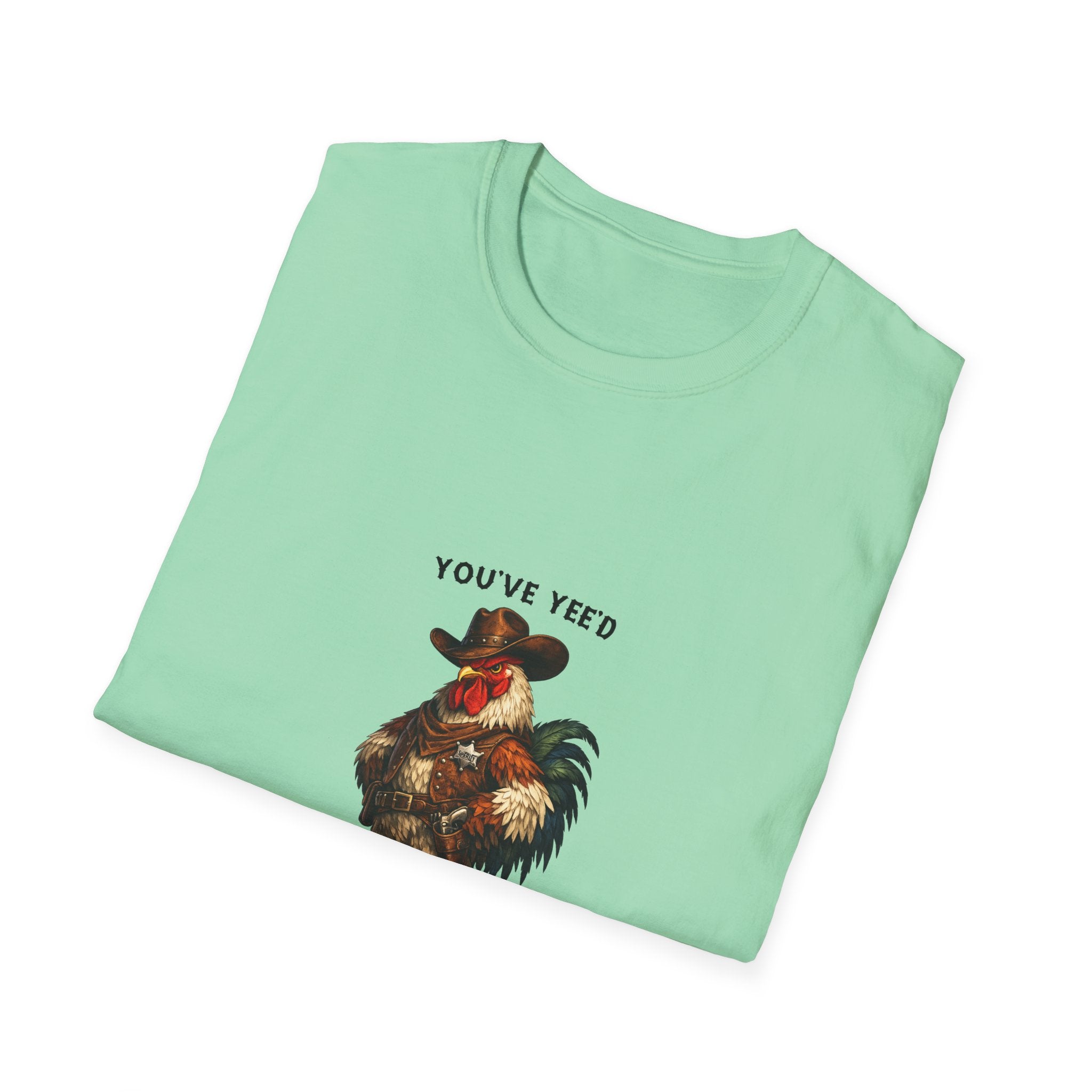Rooster Joke T-Shirt — “You’ve Feed Your Last Haw” Funny Farm Animal Tee