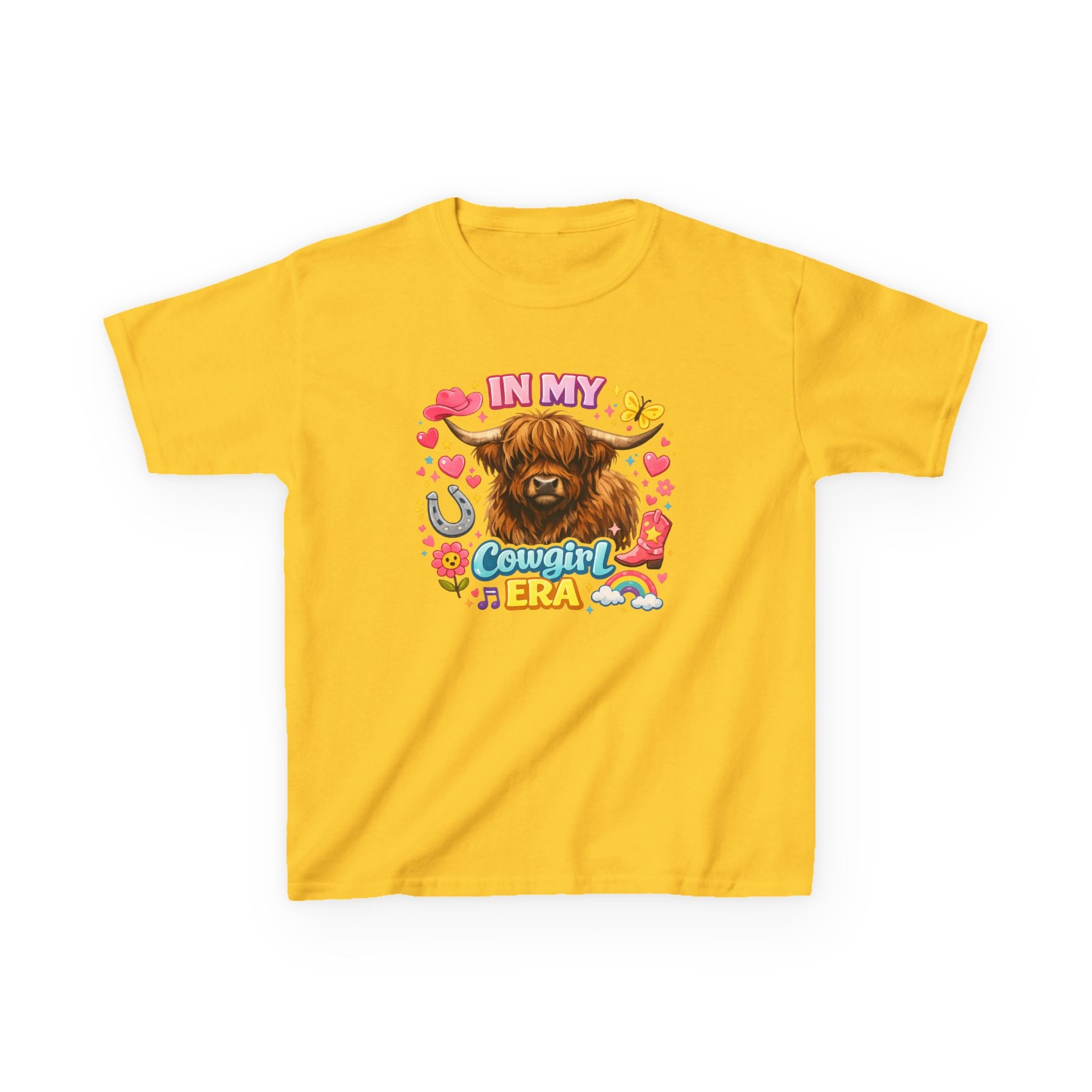 Kids Tee — "In My Cowgirl Era" Highland Cow Graphic