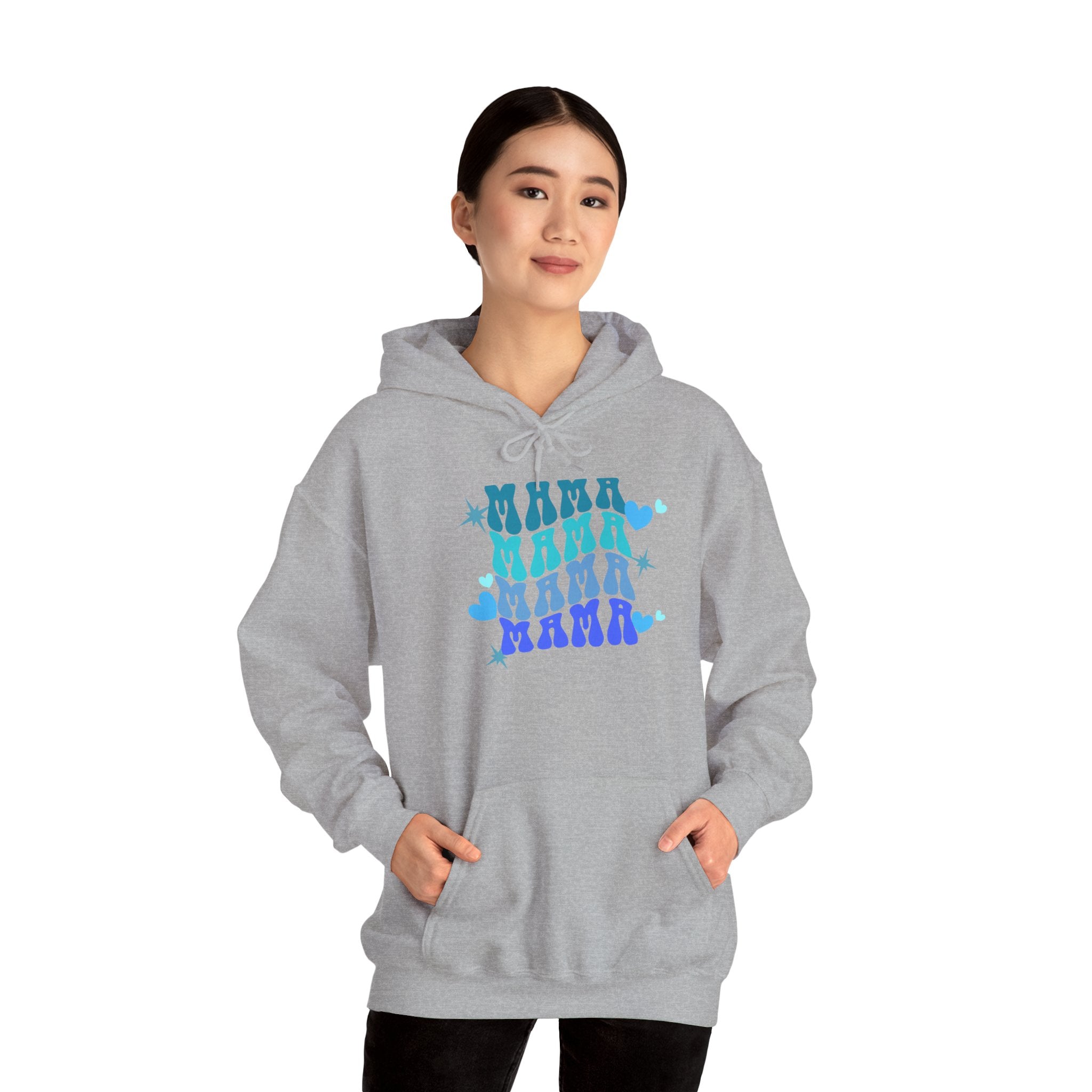 Mama Heart Crewneck Hoodie – Blue Gradient “MAMA” Graphic Sweatshirt