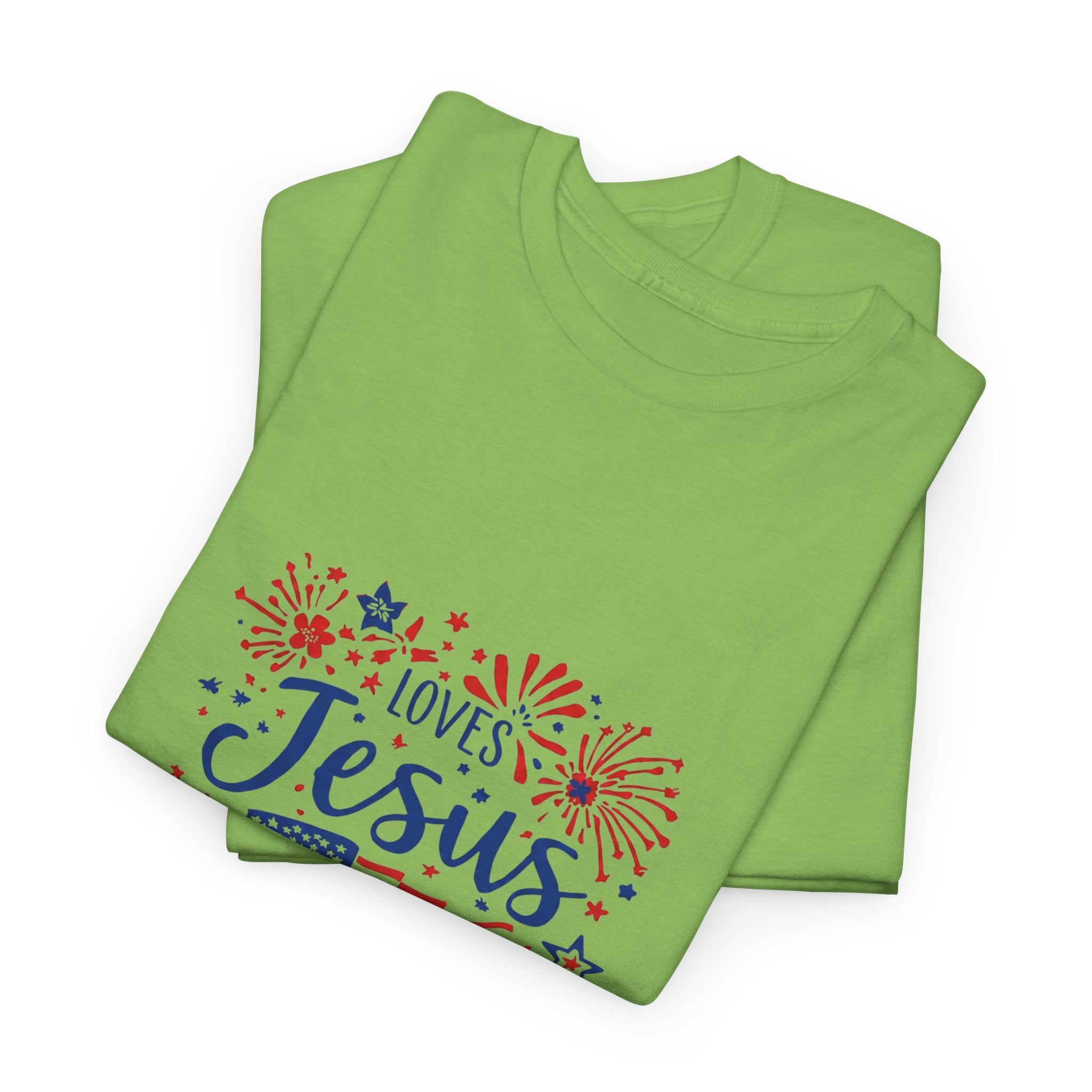 Jesus and America Tee — Patriotic Christian T-Shirt ("Loves Jesus and America Too")