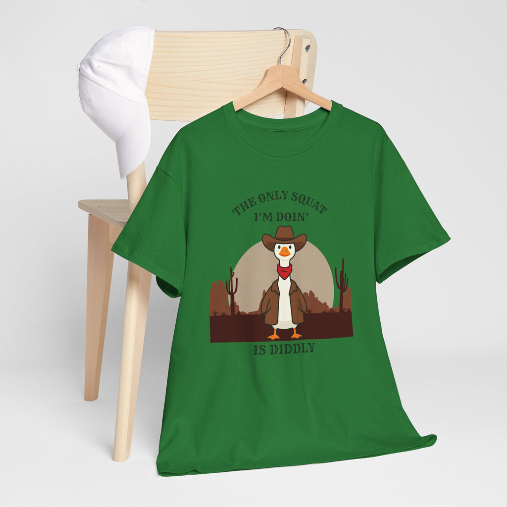 Cowboy Duck Graphic Tee — "The Only Squat I'm Doin' Is Diddly" Cute Western Animal T-Shirt