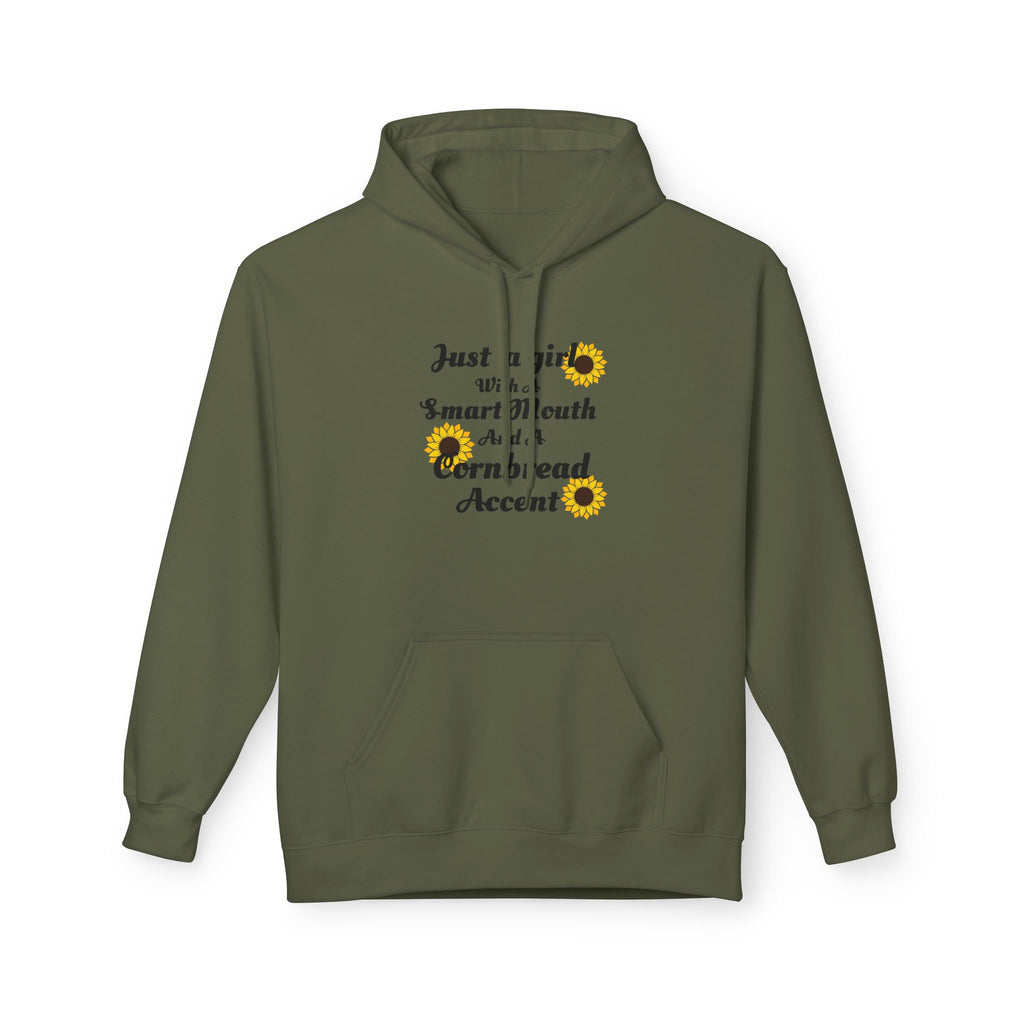Cornbread Accent Hoodie — "Just a girl with a smart mouth & a cornbread accent" Sunflower Pullover