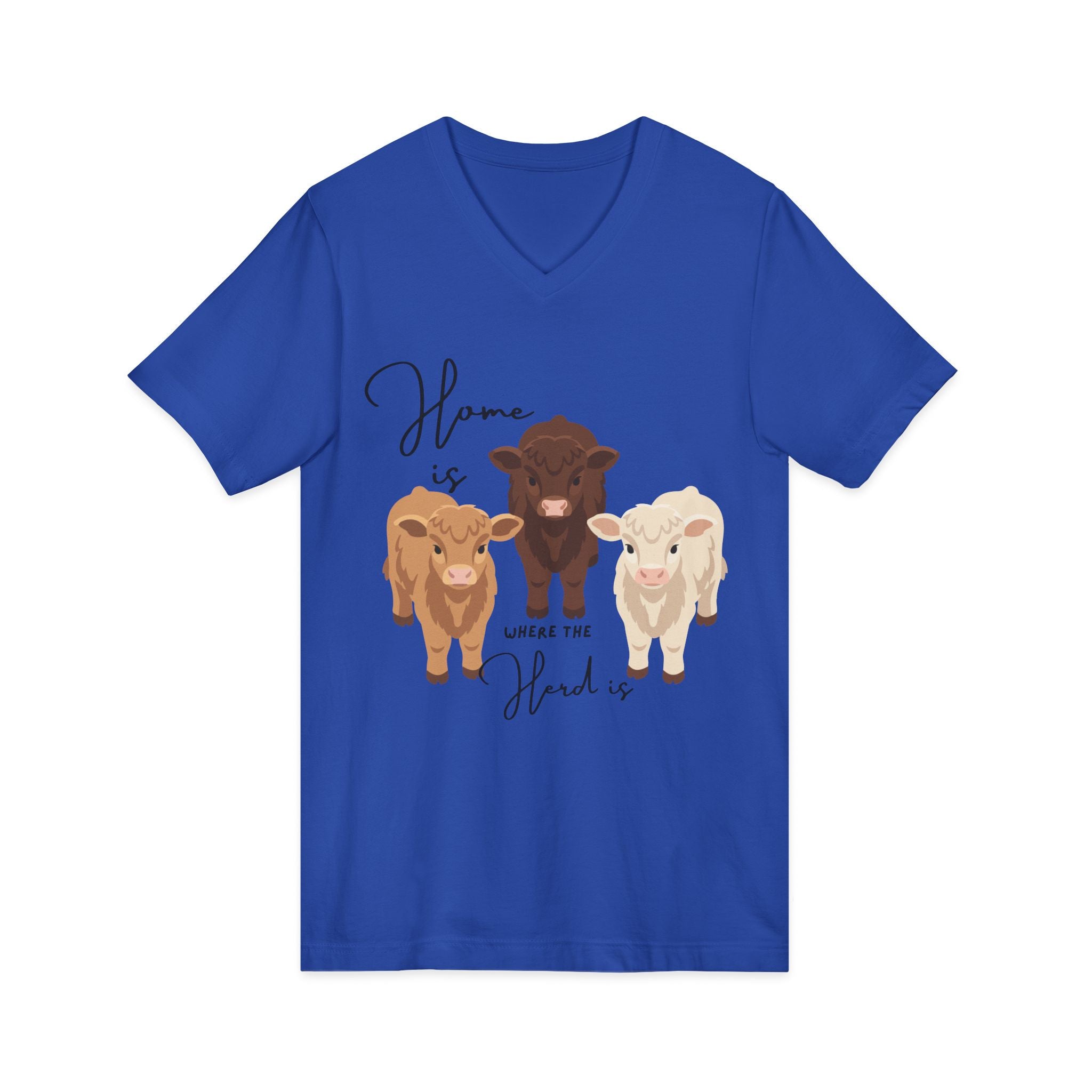 Cow Trio V-Neck Tee — "Home is Where the Herd Is" Cute Farm Animal Shirt