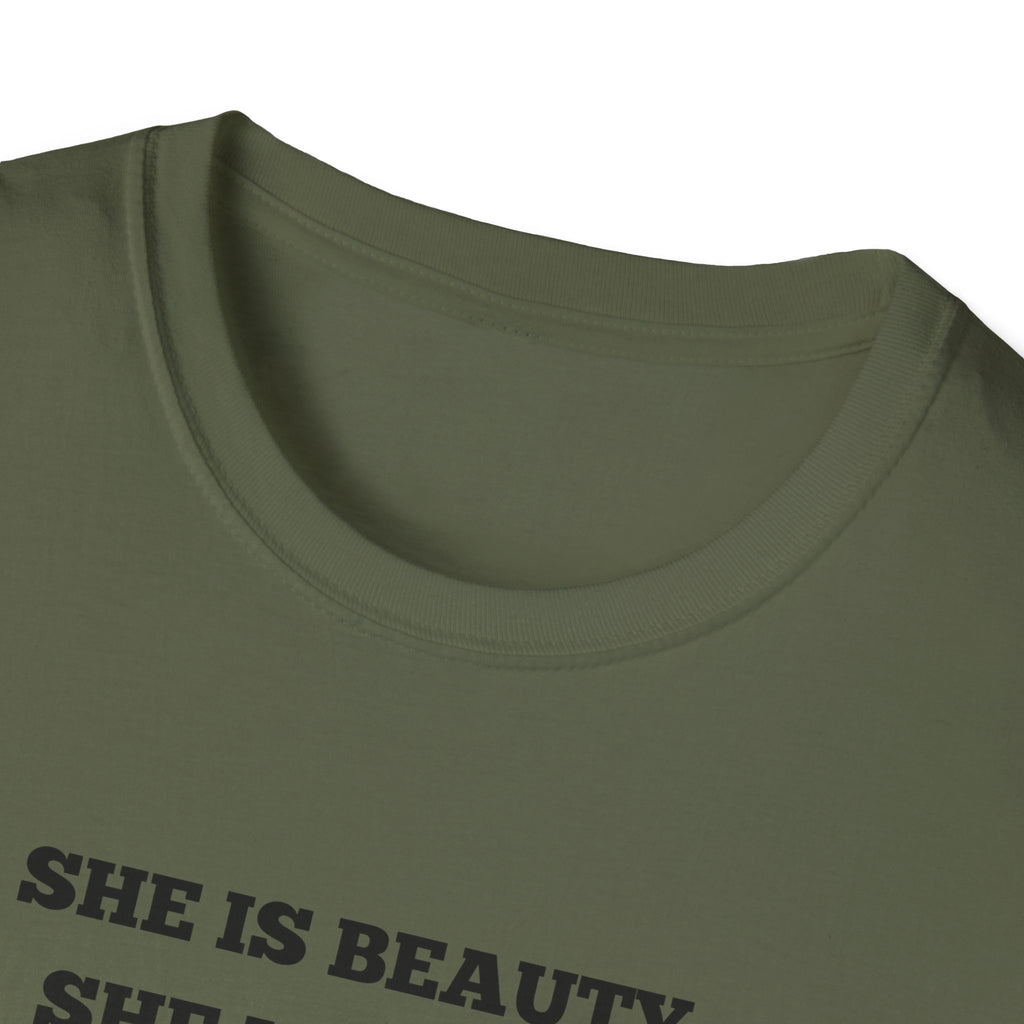 Chicken Tee — "She Is Beauty, She Is Grace, She Will Pech You in the Face" Funny Farm Animal T-Shirt