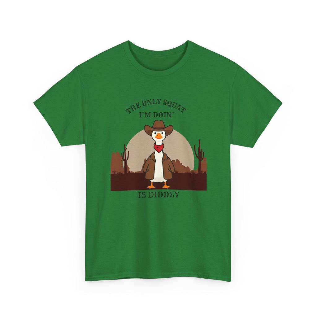 Cowboy Duck Graphic Tee — "The Only Squat I'm Doin' Is Diddly" Cute Western Animal T-Shirt