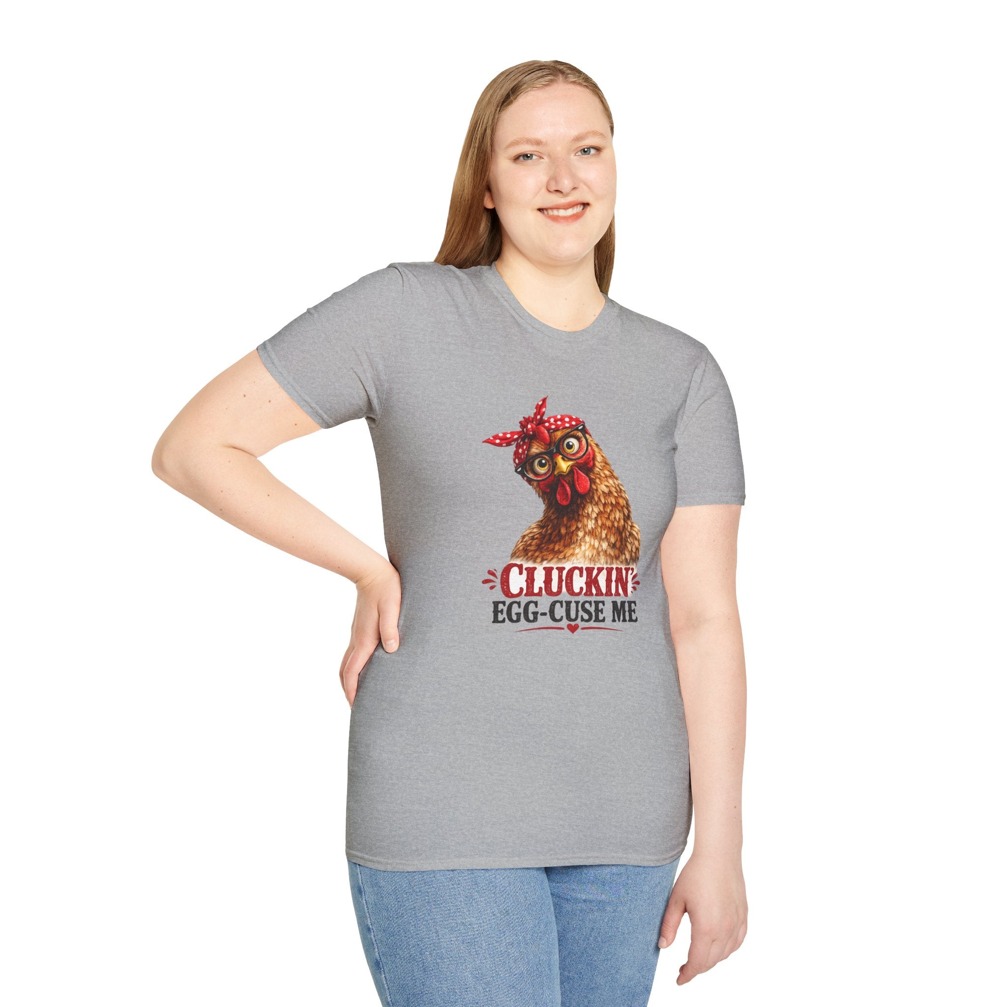 Chicken Graphic T-Shirt — “Cluckin’ Egg-Cuse Me” Vintage Hen Tee