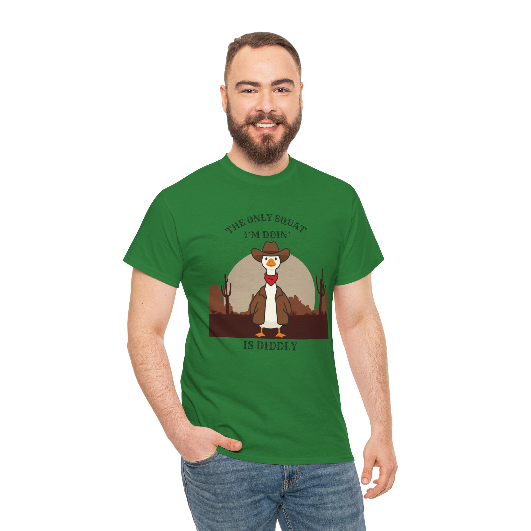 Cowboy Duck Graphic Tee — "The Only Squat I'm Doin' Is Diddly" Cute Western Animal T-Shirt