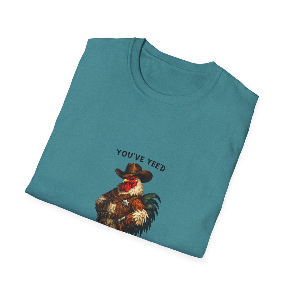 Rooster Joke T-Shirt — “You’ve Feed Your Last Haw” Funny Farm Animal Tee