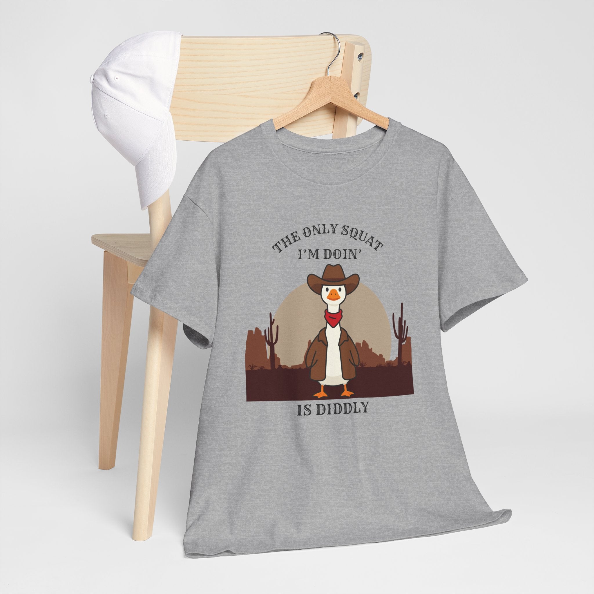 Cowboy Duck Graphic Tee — "The Only Squat I'm Doin' Is Diddly" Cute Western Animal T-Shirt