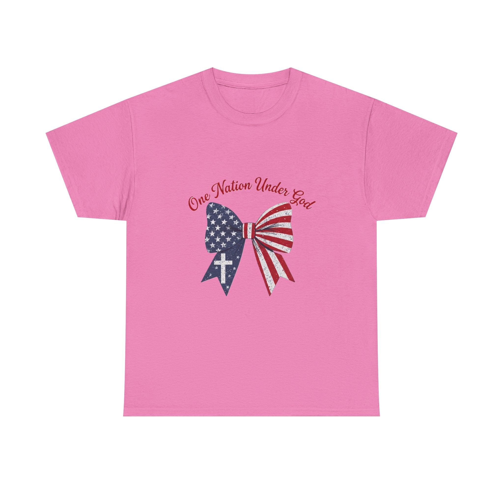 Patriotic Bow Tee — "One Nation Under God" American Flag Cross T-Shirt