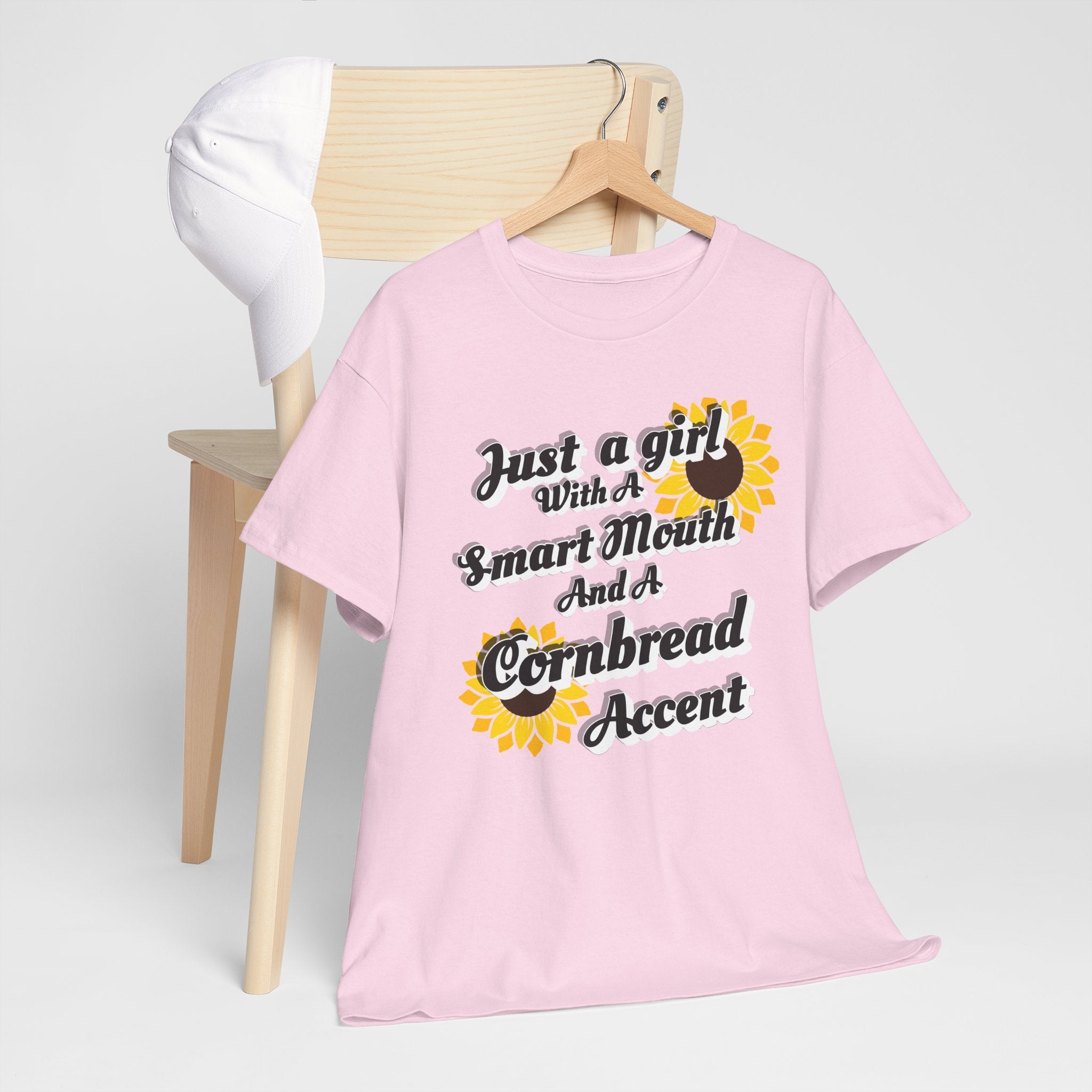 Cornbread Accent T-Shirt – "Just a Girl with a Smart Mouth and a Cornbread Accent" Sunflower Graphic