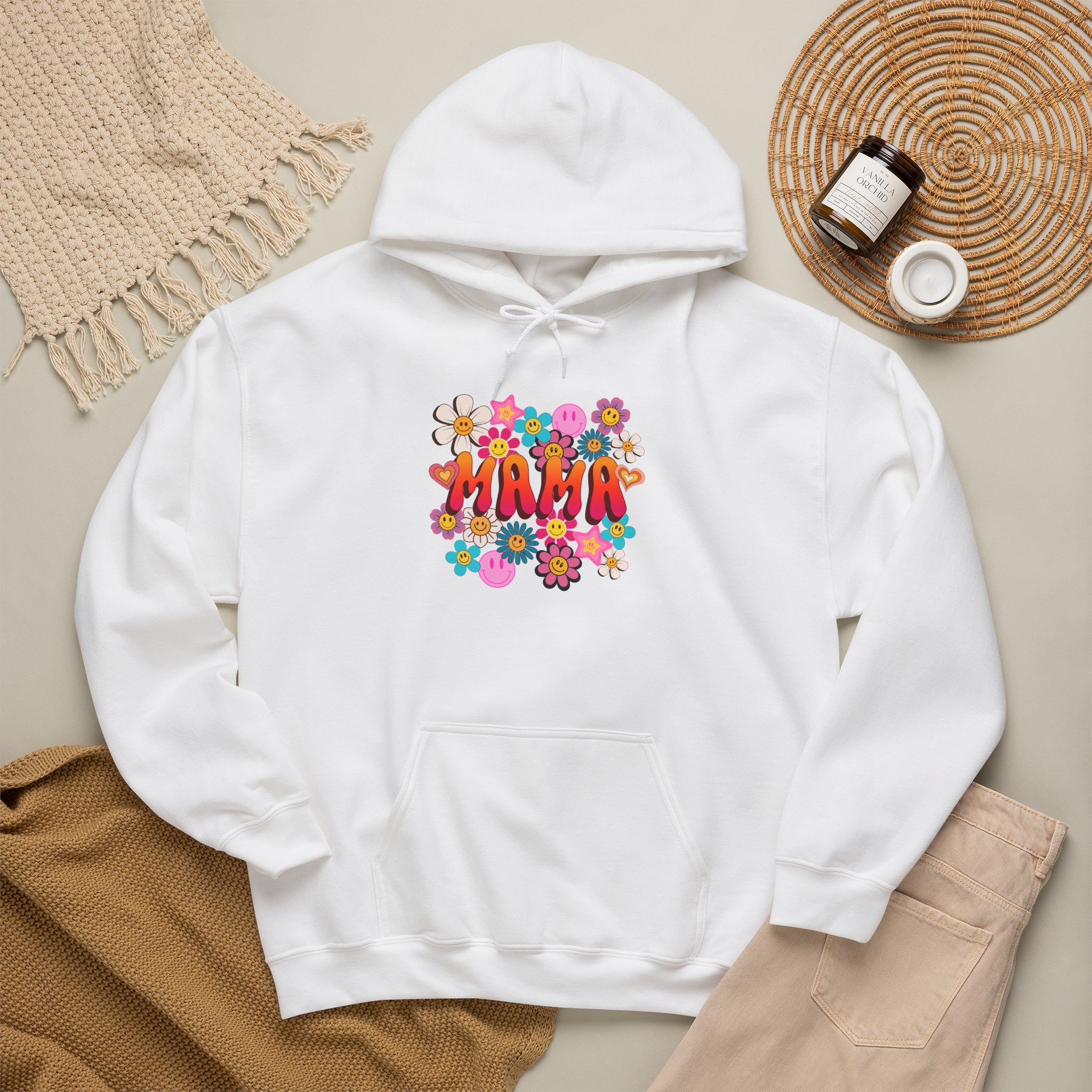 Mama Floral Hoodie — Retro Flower Power "Mama" Sweatshirt