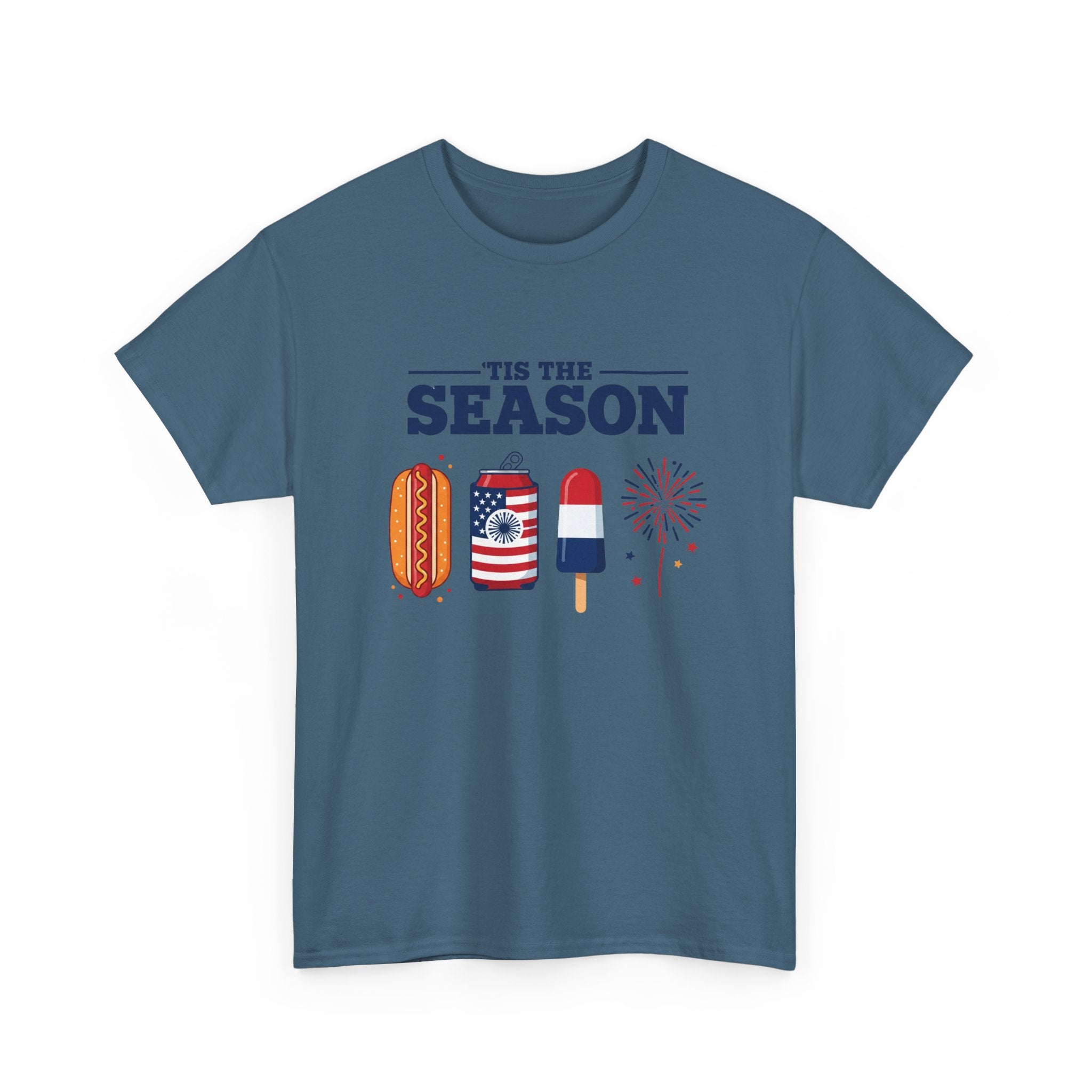 Fourth of July Tee — "'Tis the Season" Patriotic Hot Dog, Popsicle & Fireworks T-Shirt