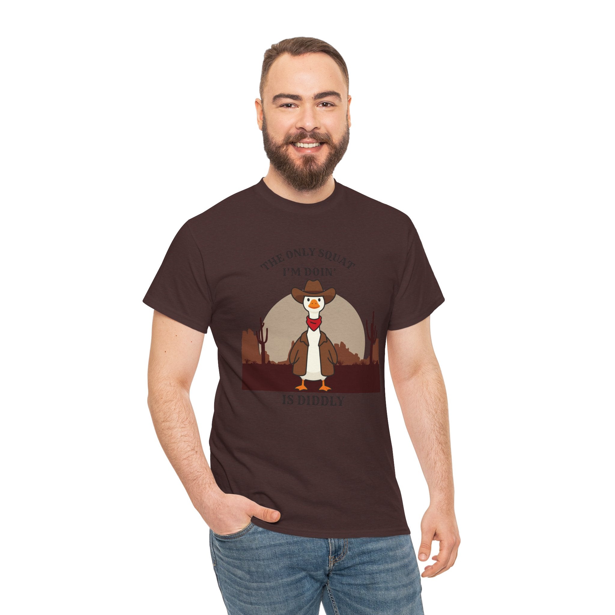 Cowboy Duck Graphic Tee — "The Only Squat I'm Doin' Is Diddly" Cute Western Animal T-Shirt