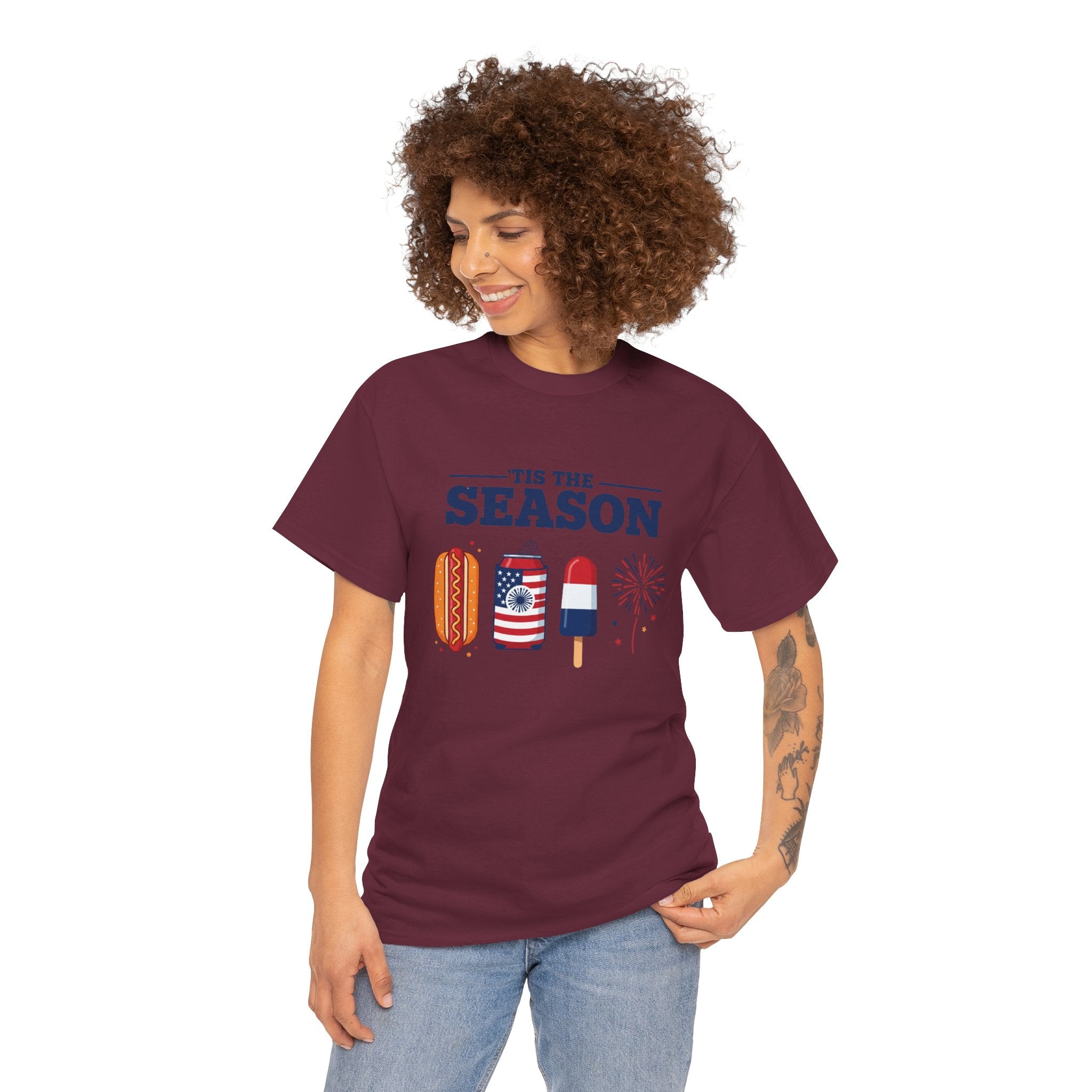 Fourth of July Tee — "'Tis the Season" Patriotic Hot Dog, Popsicle & Fireworks T-Shirt