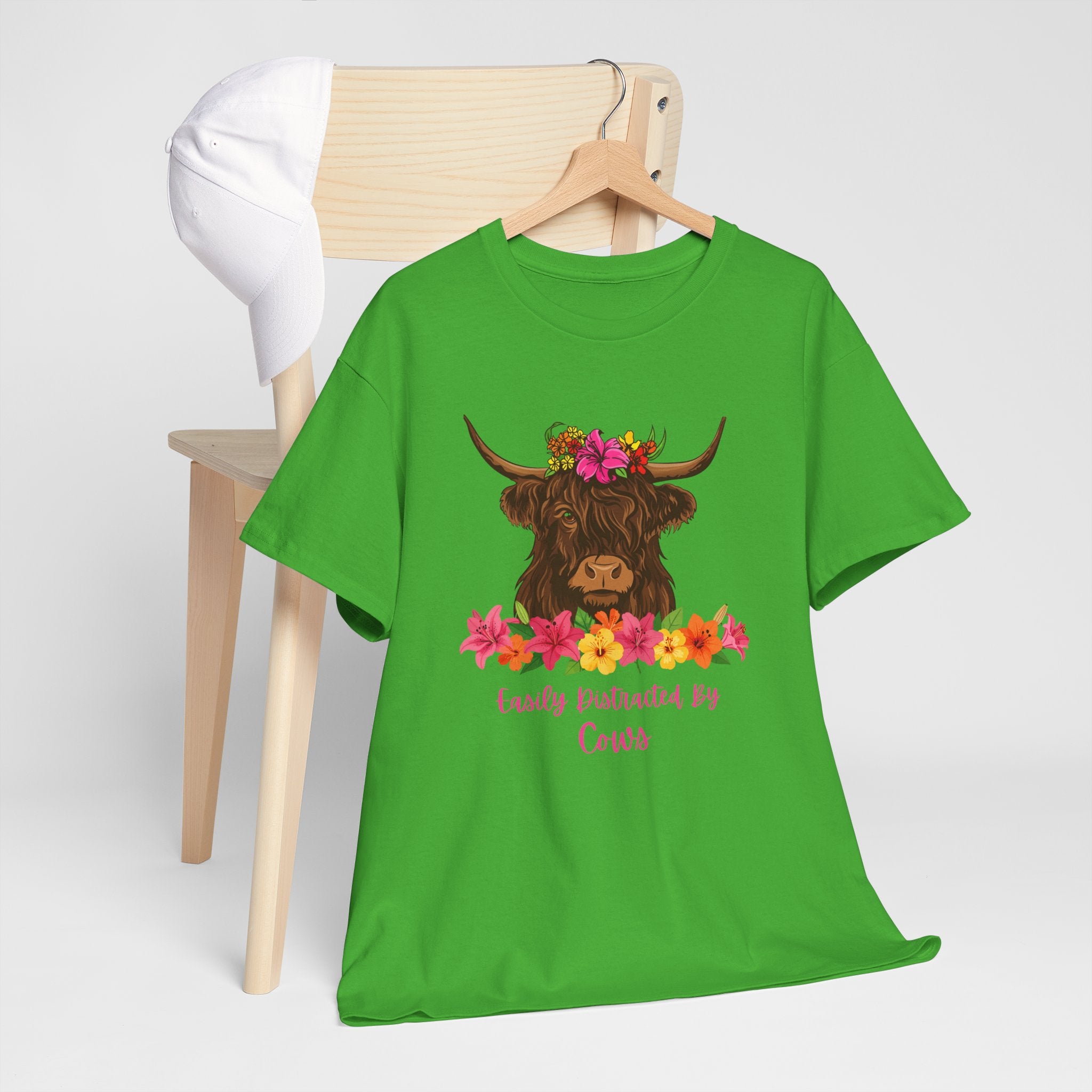 Cow Mom Floral Tee — 'Easily Distracted By Cows' Highland Cow Graphic Shirt