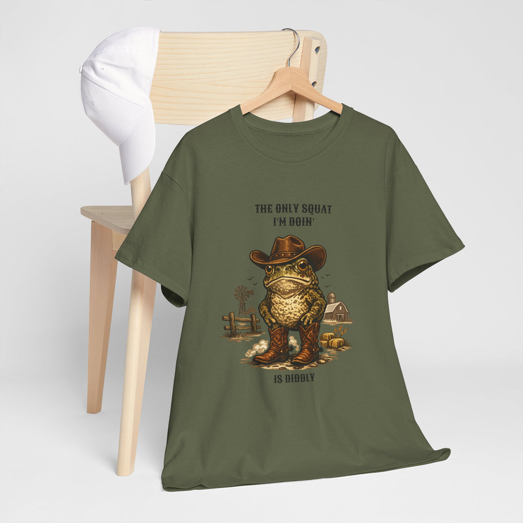 Frog Cowboy Tee — “The Only Squat I’m Doin’ Is Diddle” Funny Western Graphic T-Shirt