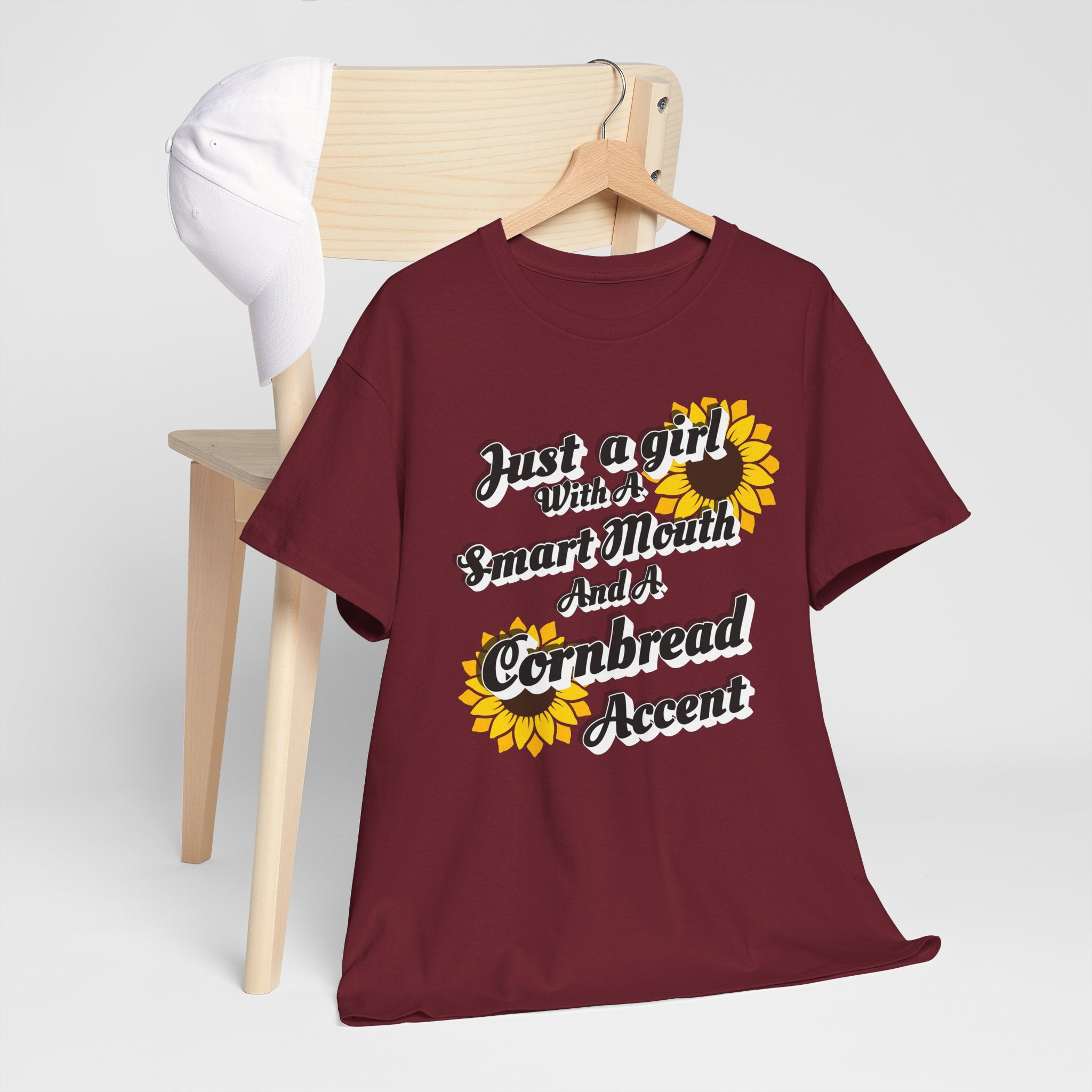 Cornbread Accent T-Shirt – "Just a Girl with a Smart Mouth and a Cornbread Accent" Sunflower Graphic