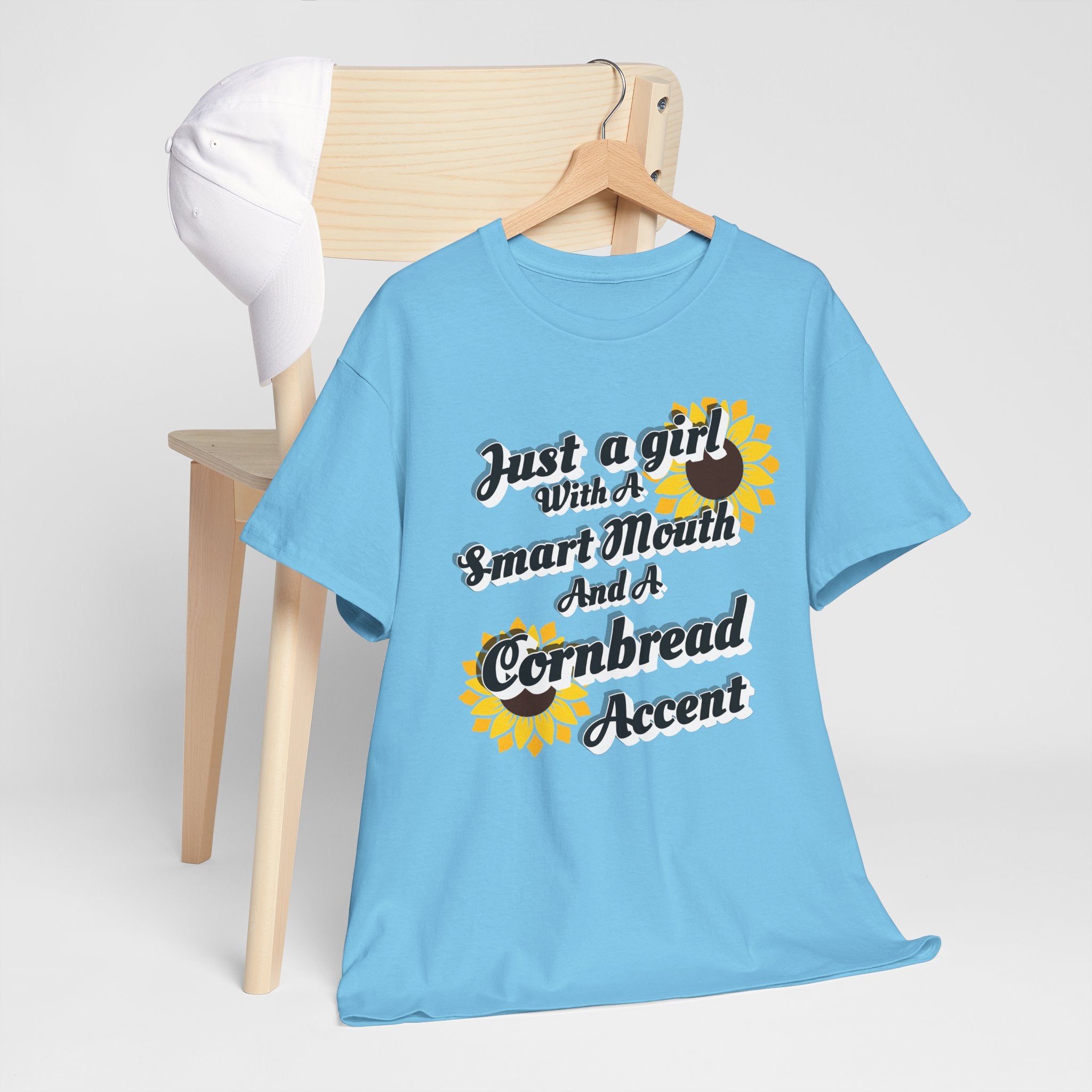 Cornbread Accent T-Shirt – "Just a Girl with a Smart Mouth and a Cornbread Accent" Sunflower Graphic