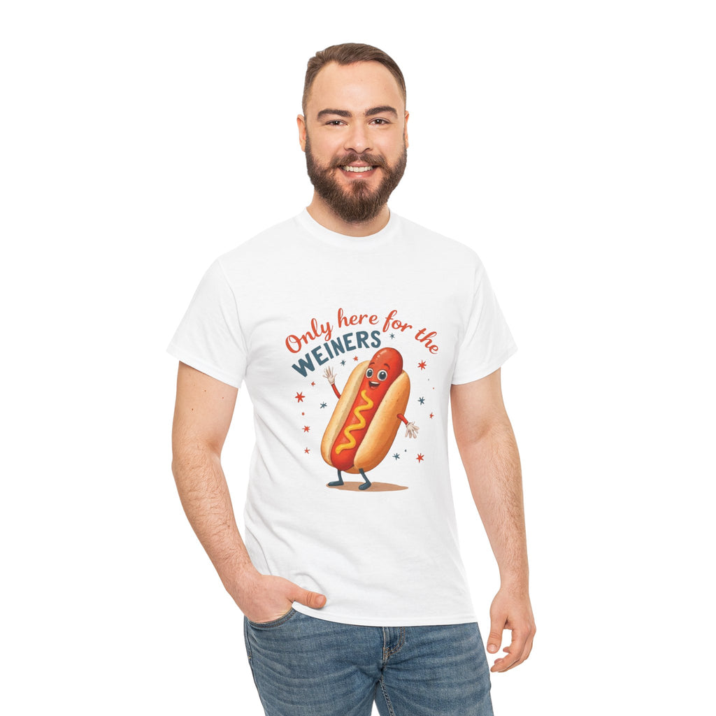 Funny Hot Dog Tee — "Only Here for the Weiners" Graphic T-Shirt