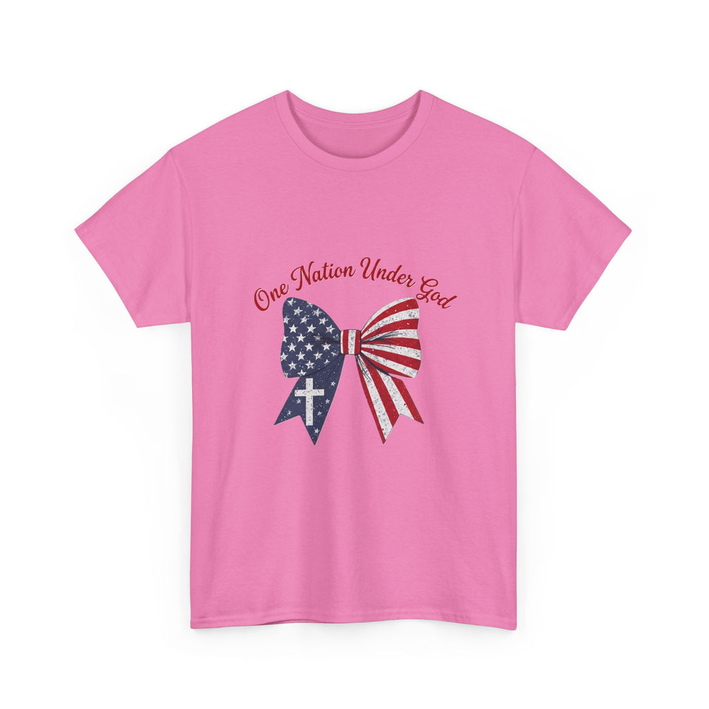 Patriotic Bow Tee — "One Nation Under God" American Flag Cross T-Shirt