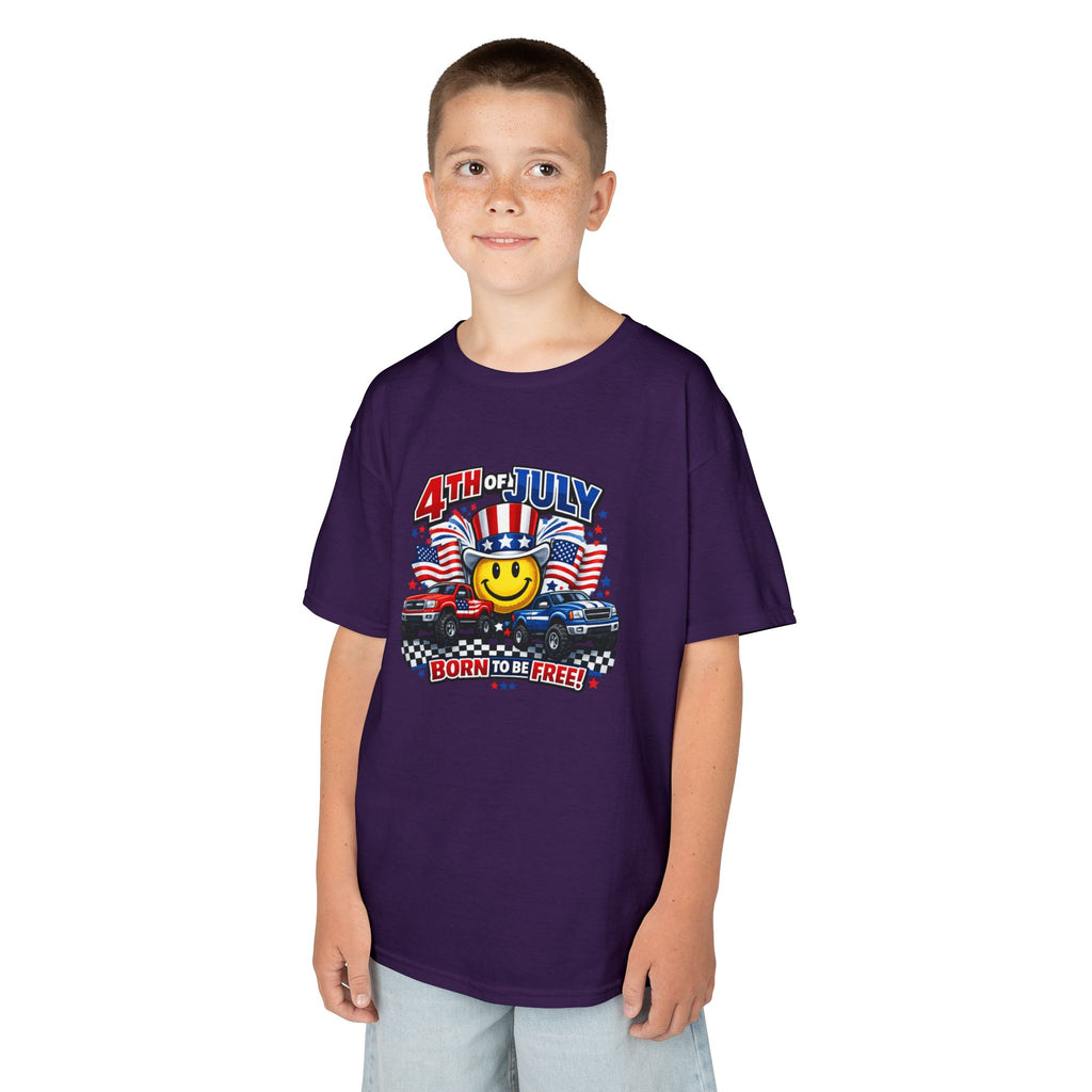 Kids Tee — 4th of July 'Born to Be Free' Smiley Flag Design