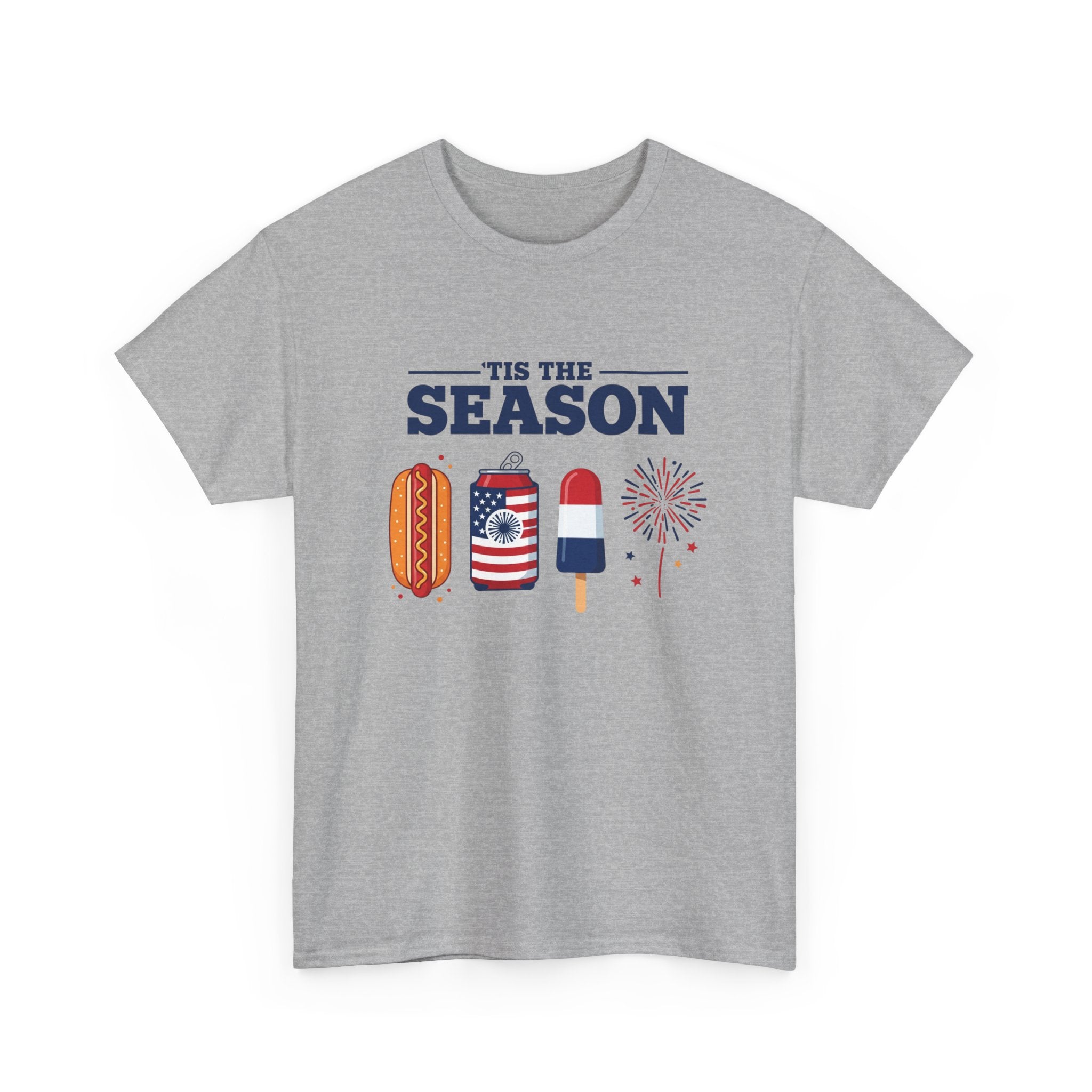 Fourth of July Tee — "'Tis the Season" Patriotic Hot Dog, Popsicle & Fireworks T-Shirt