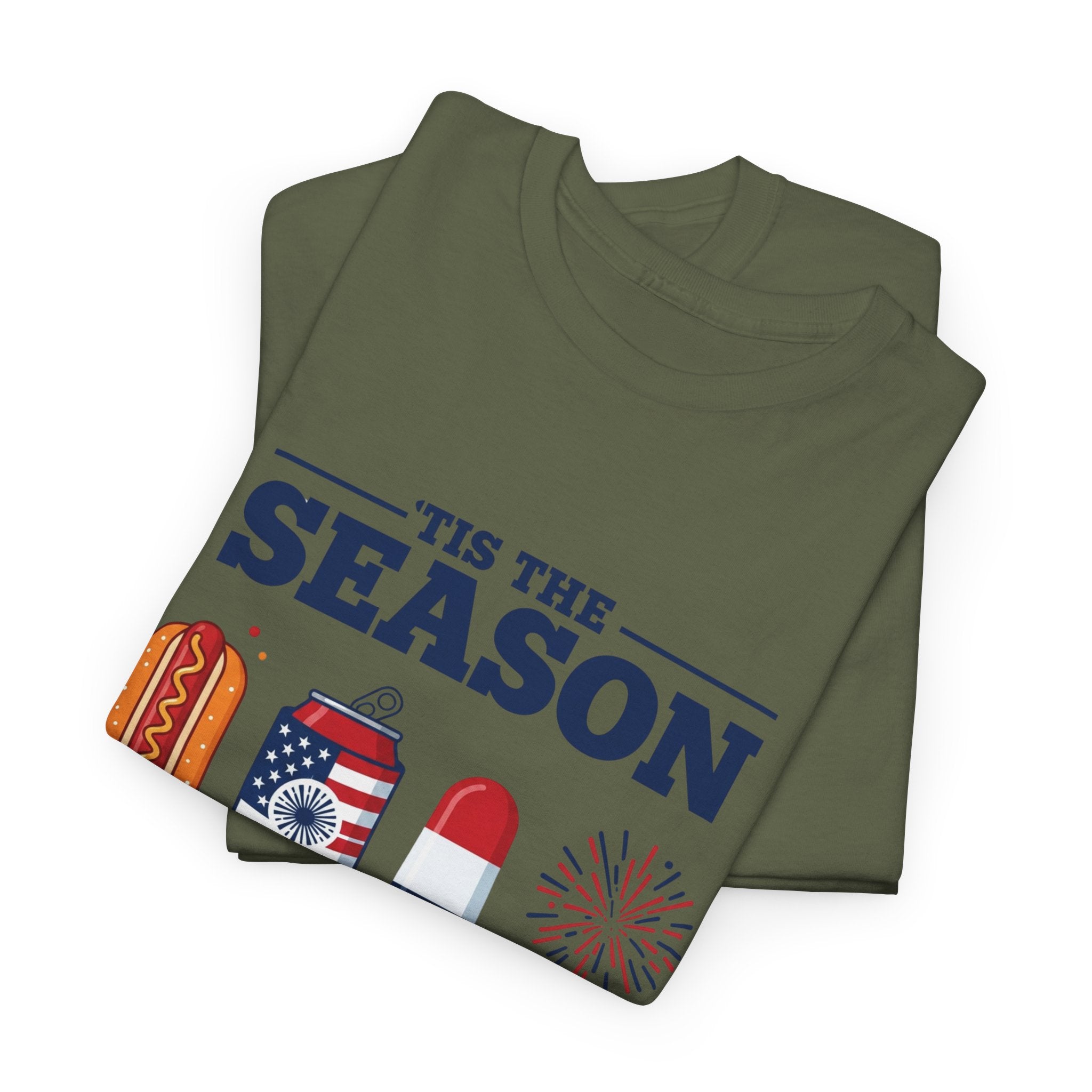 Fourth of July Tee — "'Tis the Season" Patriotic Hot Dog, Popsicle & Fireworks T-Shirt