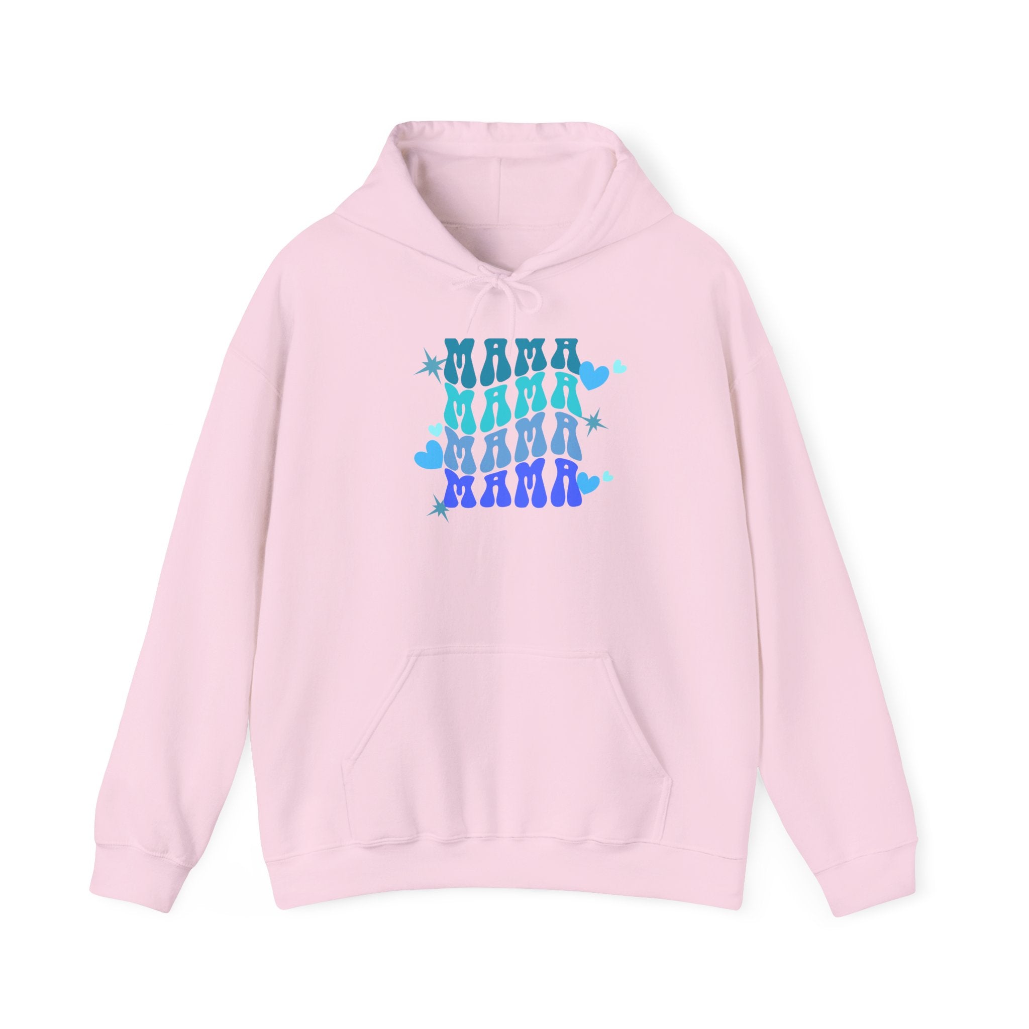Mama Heart Crewneck Hoodie – Blue Gradient “MAMA” Graphic Sweatshirt