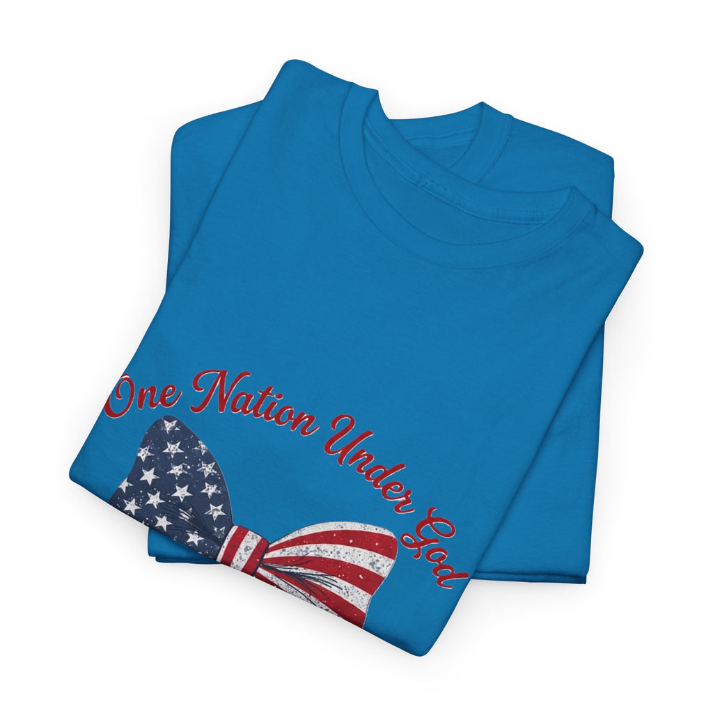 Patriotic Bow Tee — "One Nation Under God" American Flag Cross T-Shirt