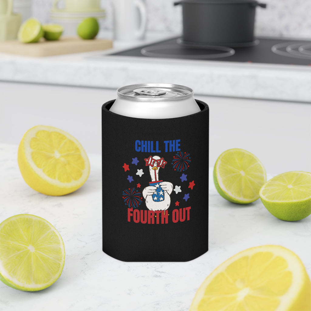 Patriotic 'Chill the Fourth Out' Can Cooler – 4th of July Beer Koozie