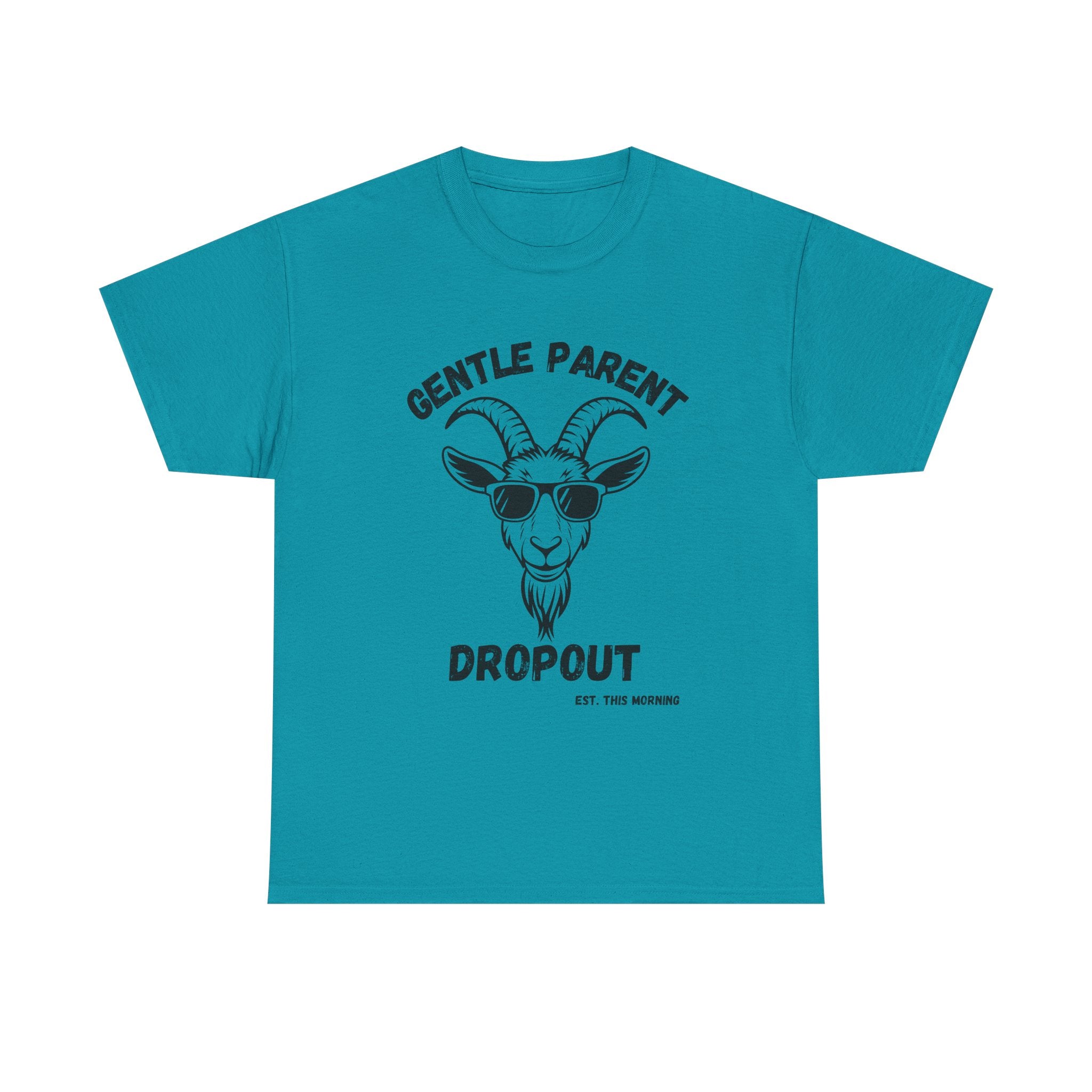 Gentle Parent Dropout Goat T-Shirt — Funny Parenting Tee with Sunglasses Goat Design