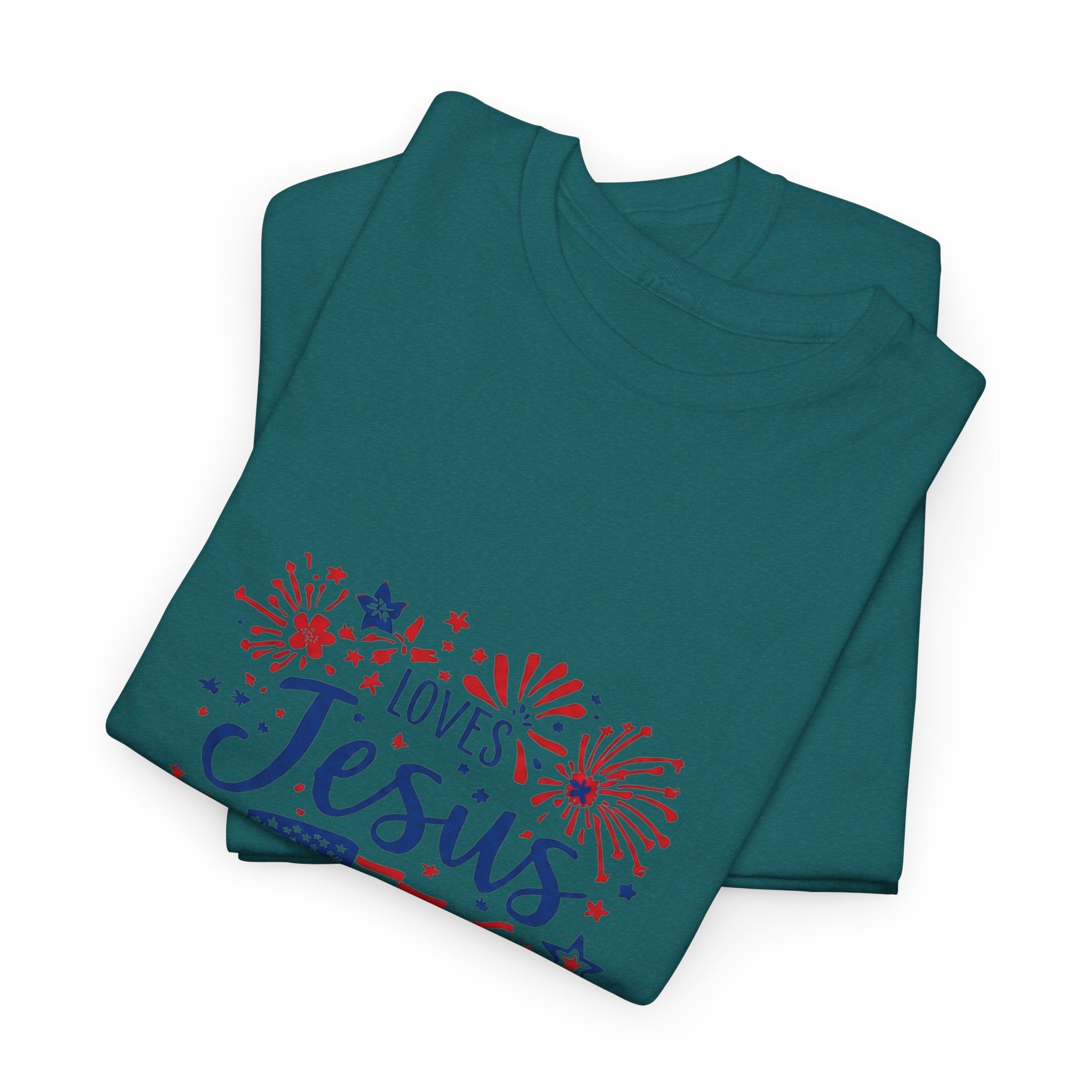 Jesus and America Tee — Patriotic Christian T-Shirt ("Loves Jesus and America Too")