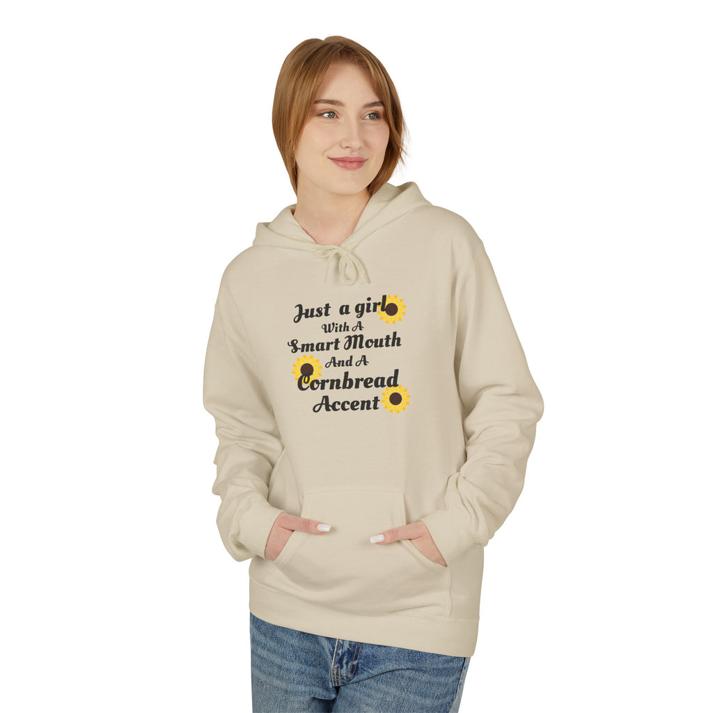 Cornbread Accent Hoodie — "Just a girl with a smart mouth & a cornbread accent" Sunflower Pullover