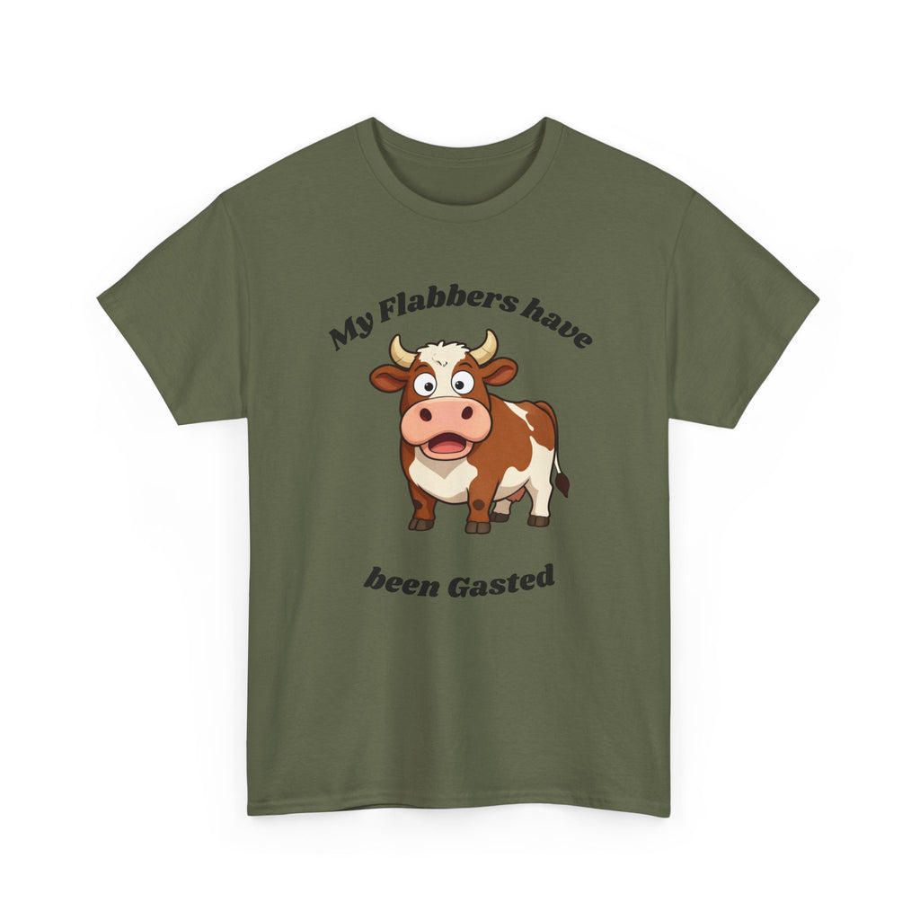 Cow Cartoon Tee — "My Flabbers Have Been Gasted" Funny Farm Animal Shirt