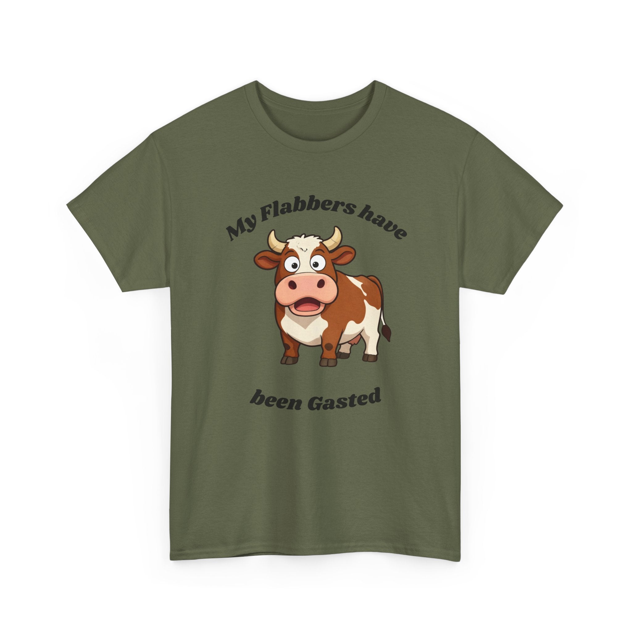 Cow Cartoon Tee — "My Flabbers Have Been Gasted" Funny Farm Animal Shirt