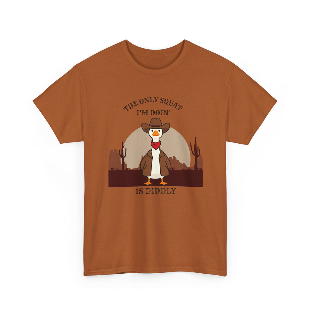Cowboy Duck Graphic Tee — "The Only Squat I'm Doin' Is Diddly" Cute Western Animal T-Shirt